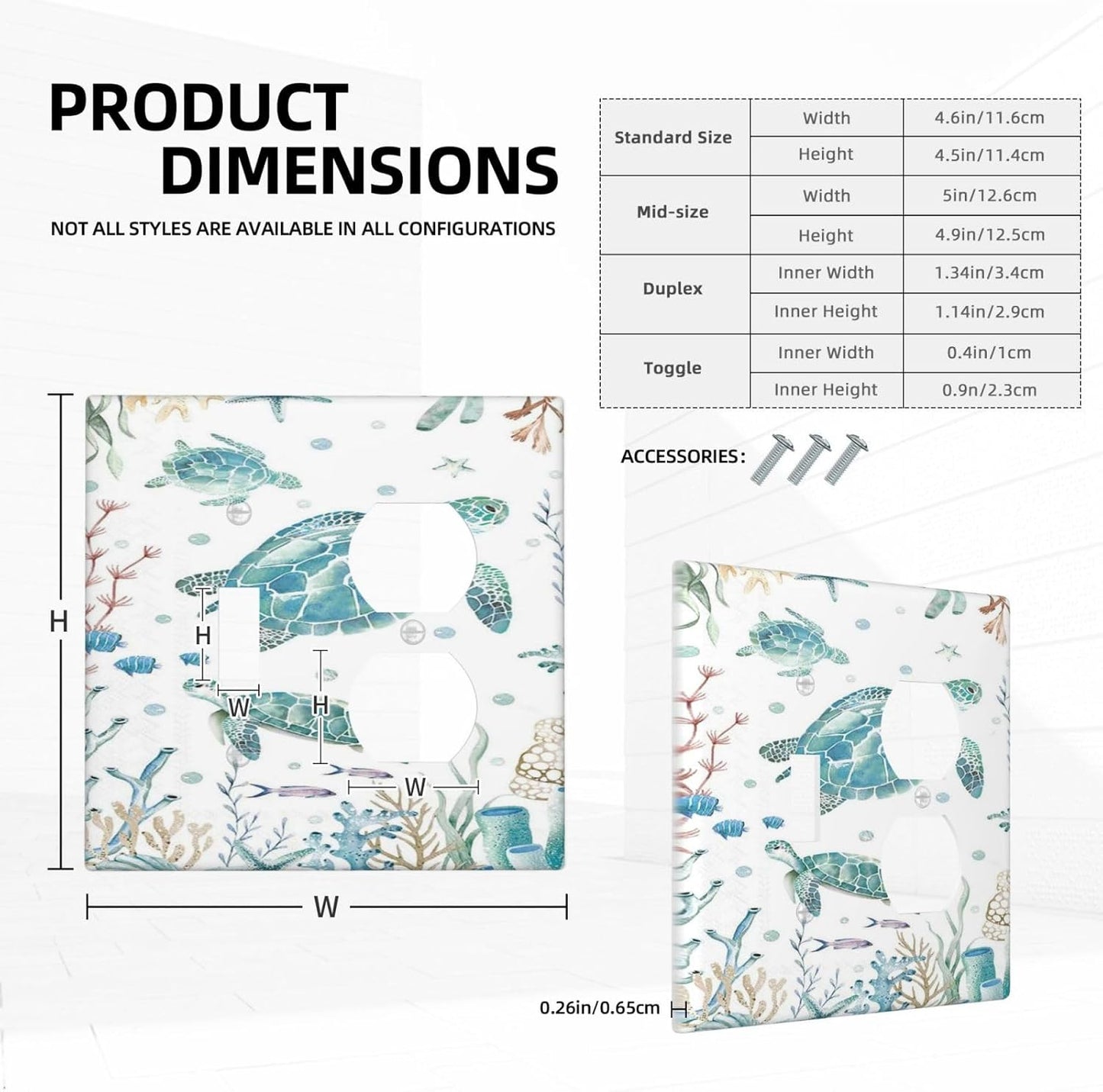 Sea Turtle Ocean Starfish Fish Coral Pearl Wallplates 1 Toggle 1 Duplex Switch Plate Electrical GFCI Faceplate Decorative Light Switch Covers for Bathroom Kids Room Decor