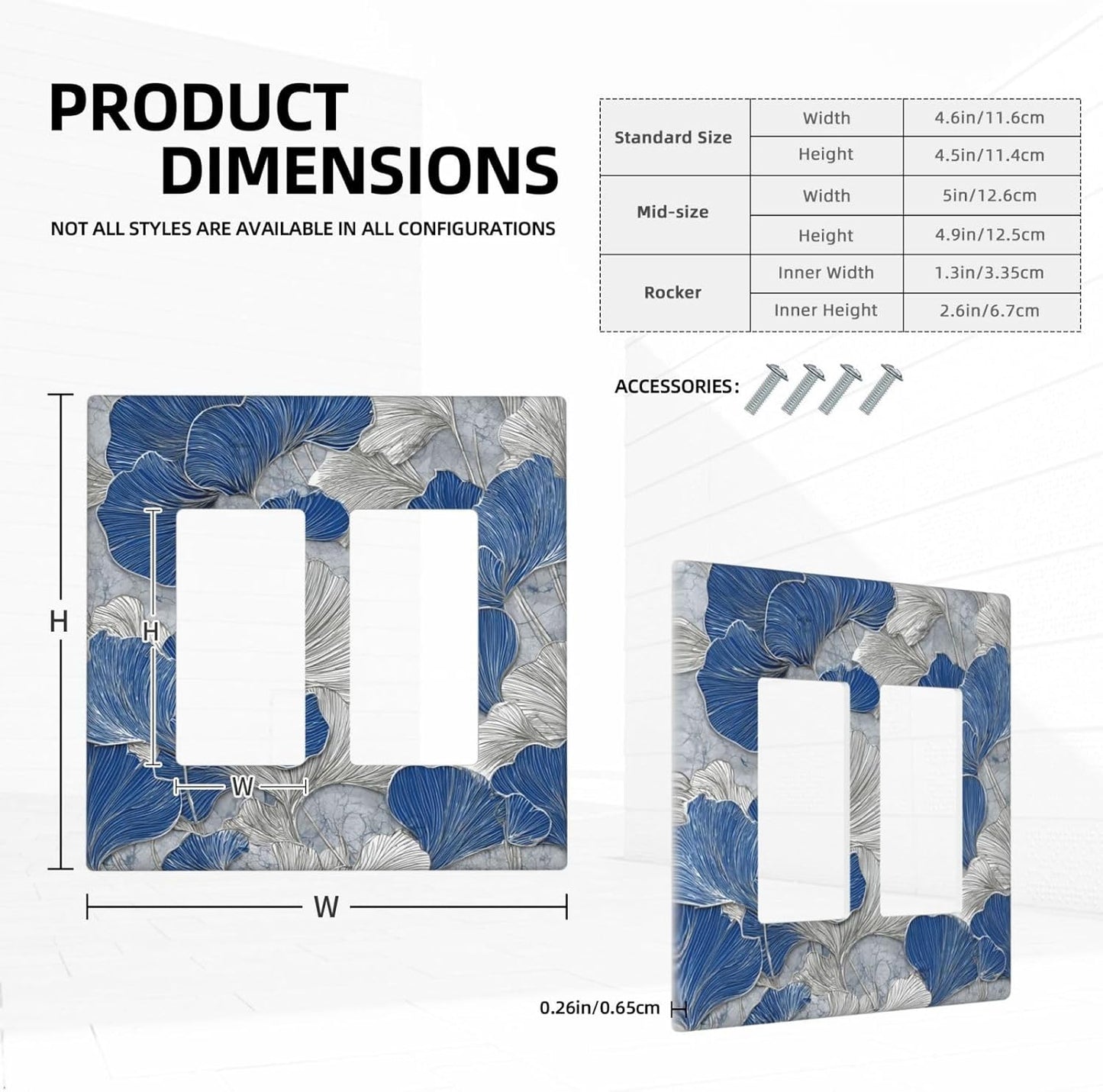 Abstract Blue Marble Plant Leaves 2 Gang Double Rocker Decorative Light Switch Covers Electrical Faceplate Switch Plates for Bathroom Kitchen Home