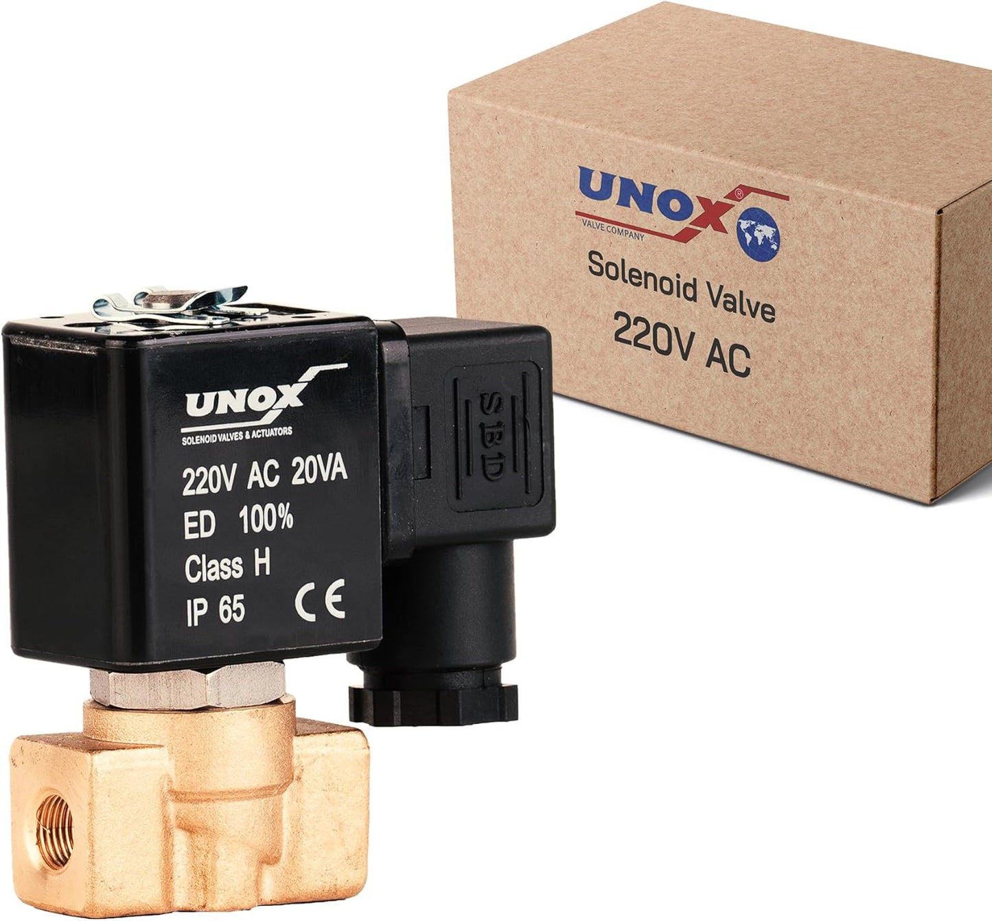 UNOX 1/8" NPT Solenoid Valve 220V AC, Brass Control Valve Normally Closed - 0-232 PSI Multi-Purpose Reliable Control Valve for Water, Air, and Gas - Solenoid Valves