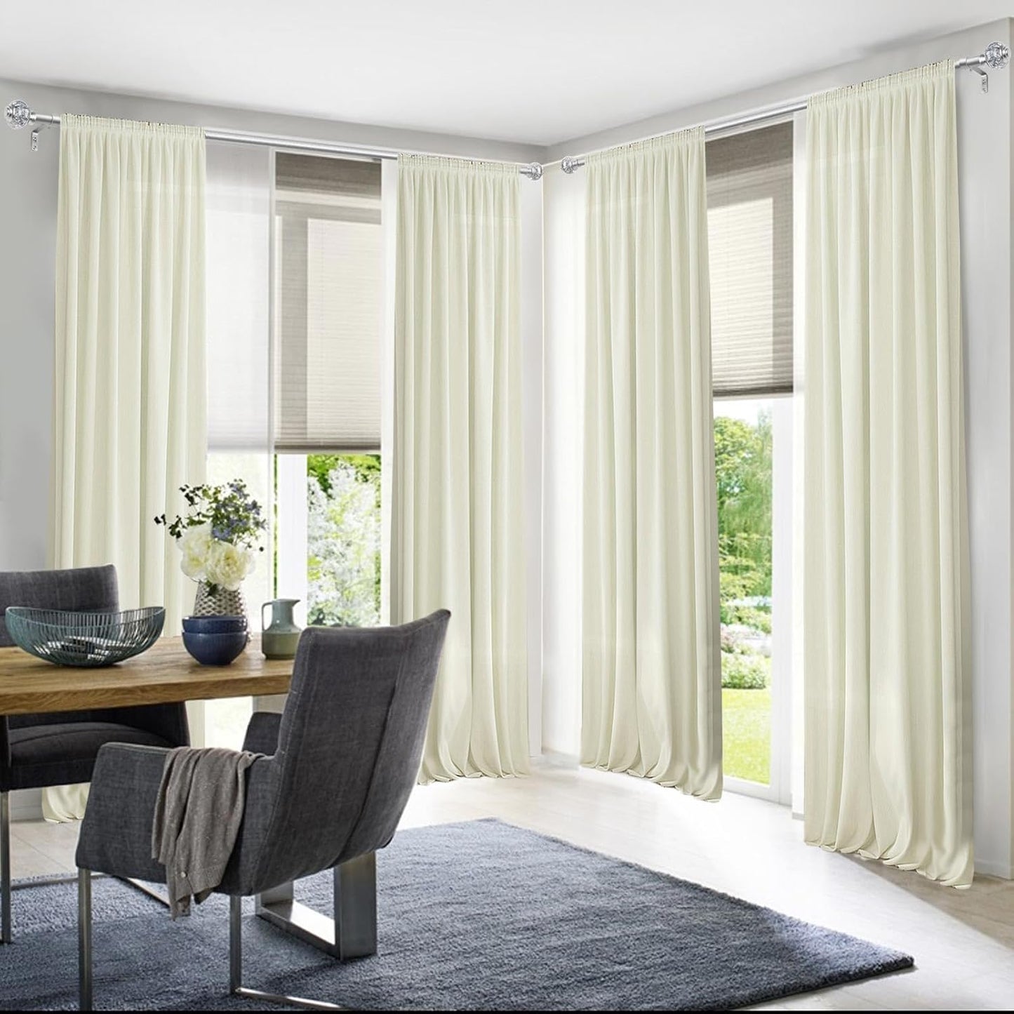 2 Pack Curtain Rods, 1 Inch Telescoping Drapery Rod 28 to 48 inch (2.3 to 4ft), USFOOK Curtain Rods for Windows 16 to 44 Inches, Silver Translucent Finials