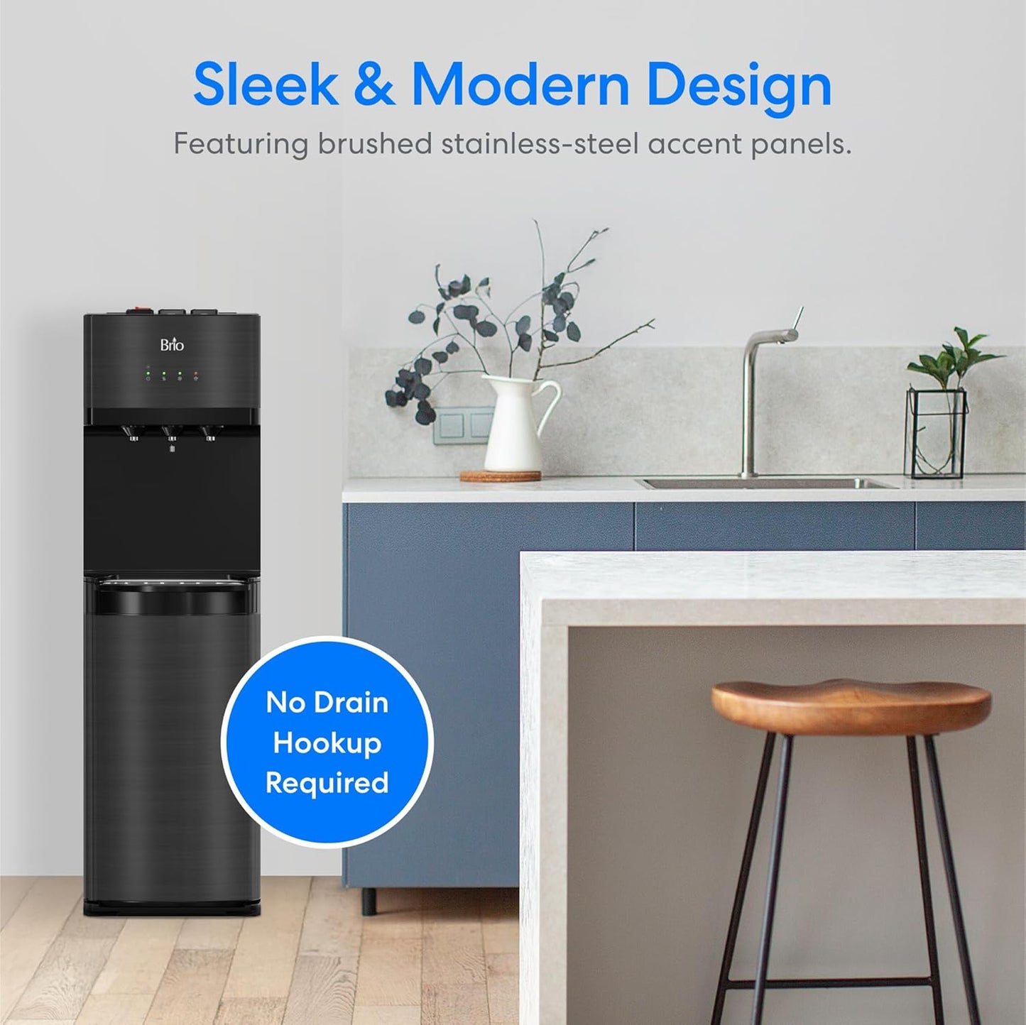 Brio Bottleless Water Cooler Dispenser w/ 4-Stage Filters (Included) removes PFAS & Microplastics for Clean Drinking Water, NSF Certified | 3 Temp (Hot, Room, Cold) w/Child Safety Lock & LED Display