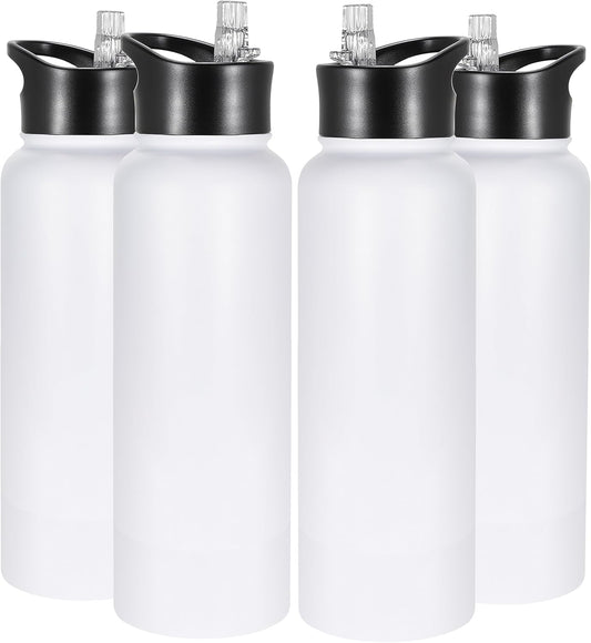 VEGOND 40 oz Insulated Water Bottle Bulk Stainless Steel Metal Water Bottles with Leak Proof Straw Lid & Spout Lid, Wide Mouth Double Walled Vacuum Travel Sports Bottle, 4 Pack