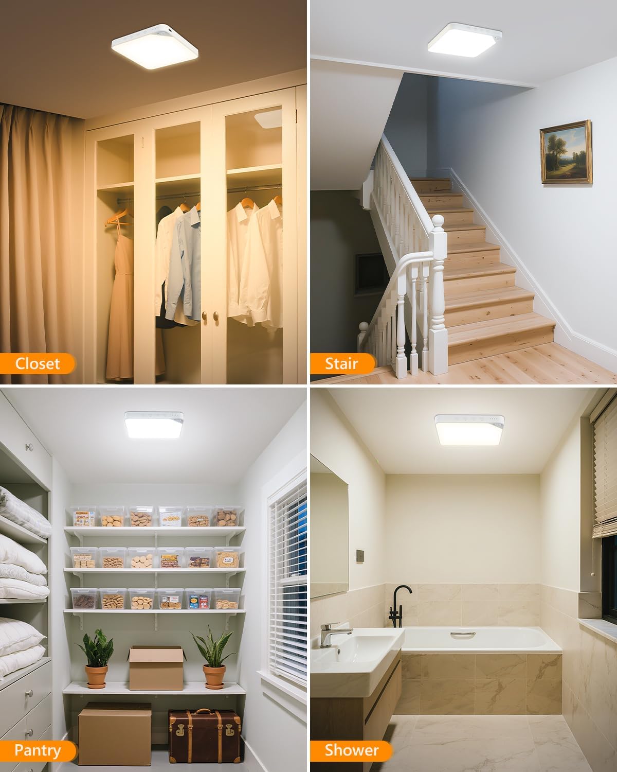 Rechargeable 8W Motion Sensor Ceiling Light Indoor, Wireless Magnetic Stick on Closet Light, Remote Control for Color & Brightness, Battery Operated Light for Shower, Bathroom, Pantry, Hallway, 1-Pack