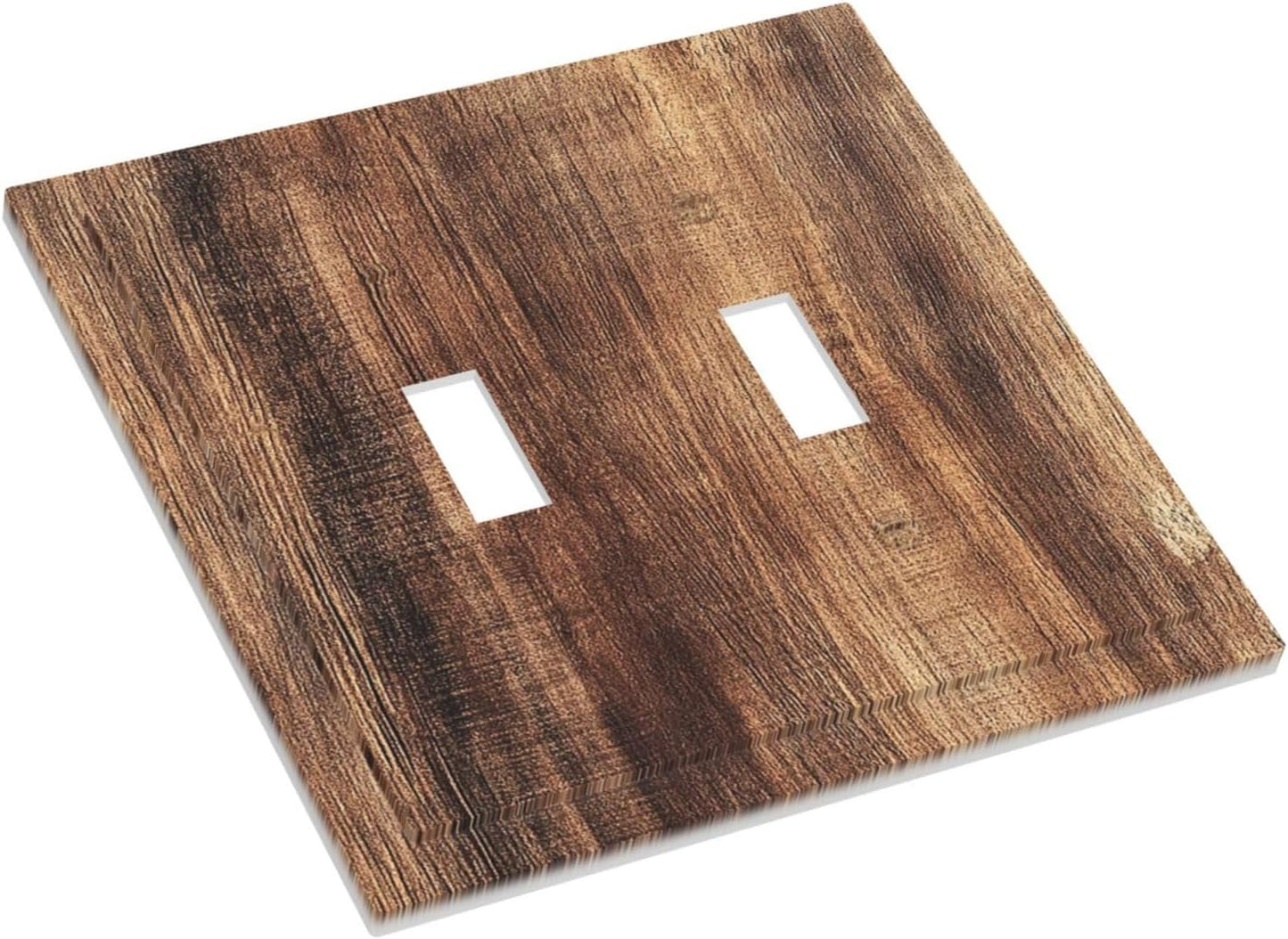 Decorative Switch Plates Vintage Rustic Brown Wood Grain 2 Gang Double Toggle Outlet Light Switch Cover Wall Plate Electrical Faceplate for Bedroom Farmhouse Decor