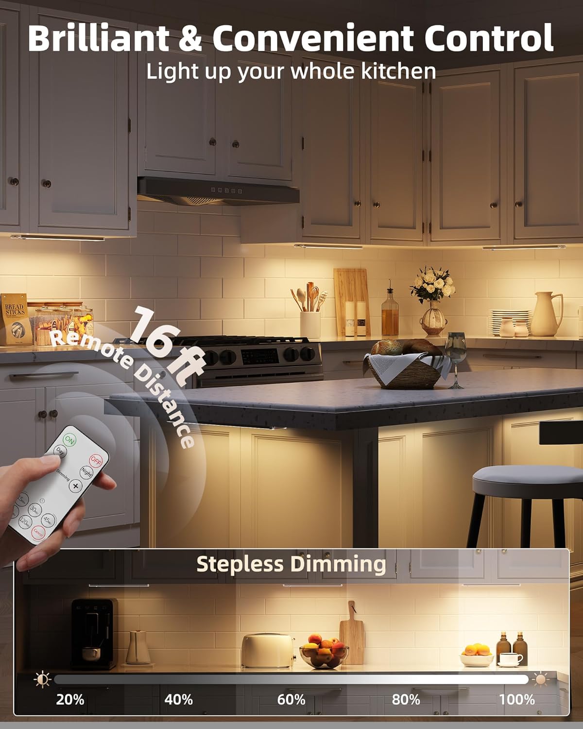 EZVALO 5 Pack Under Cabinet Lighting, Rechargeable Motion Sensor Light, LED Closet Lights Wireless, 3500K Dimmable, Timer, Magnetic, with Remote Control for Kitchen, Closet, Stair