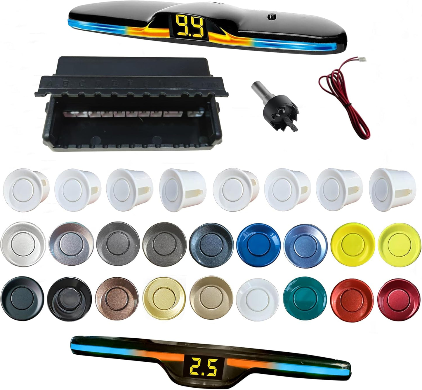 New Features Forward and Reverse Parking sensors, Option to Measure Distance in inches, bidirectional Display Option, and Customizable Digital Direction 18 Color Probes to Choose from(White)