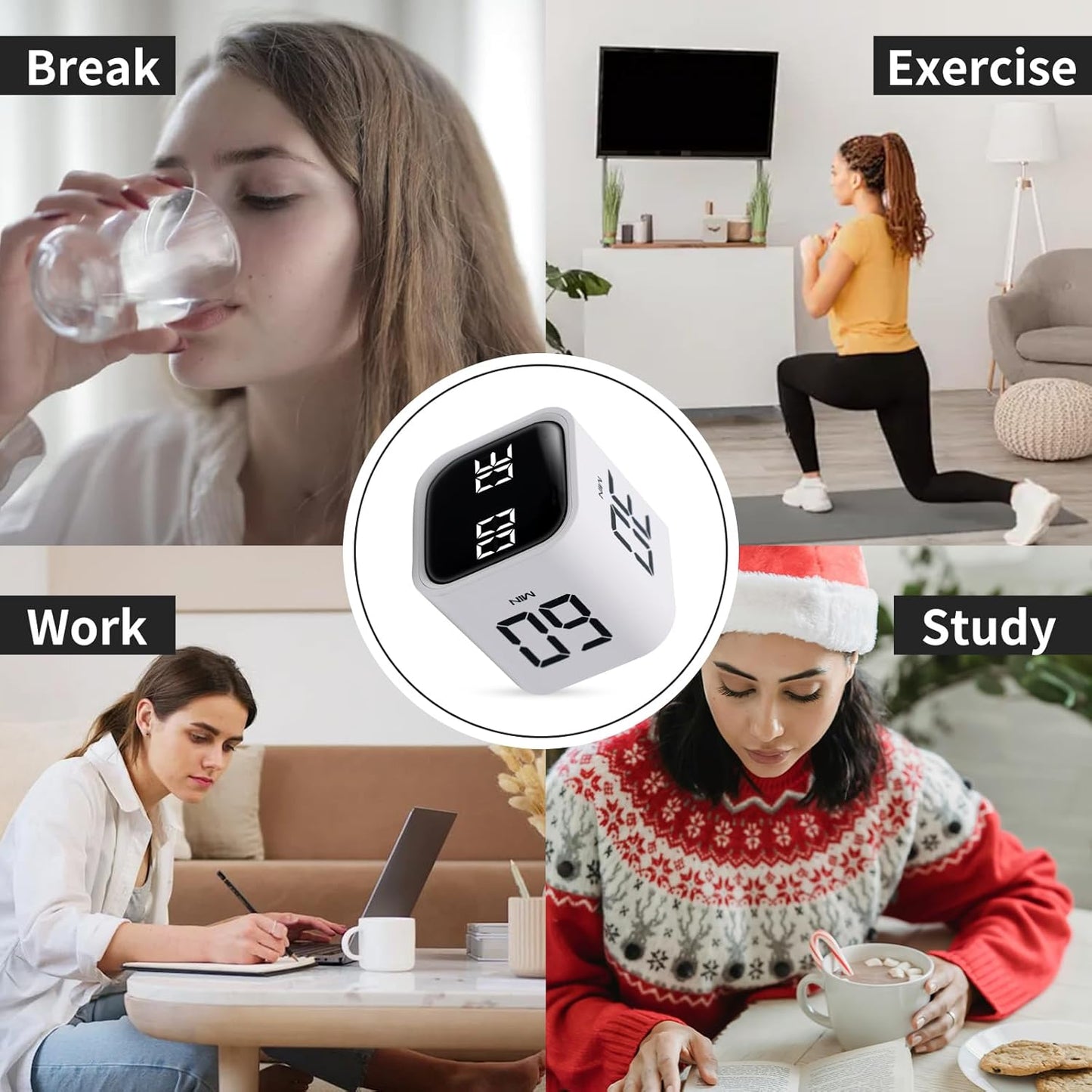 Productivity Timer Flip Gravity Sensor Cube Timer Countdown & Countup,Mute & Vibrate & Sound，5/10/30/60min & Custom Timing, Perfect for ADHD,Work,Learning,Kitchen Cooking (1White)