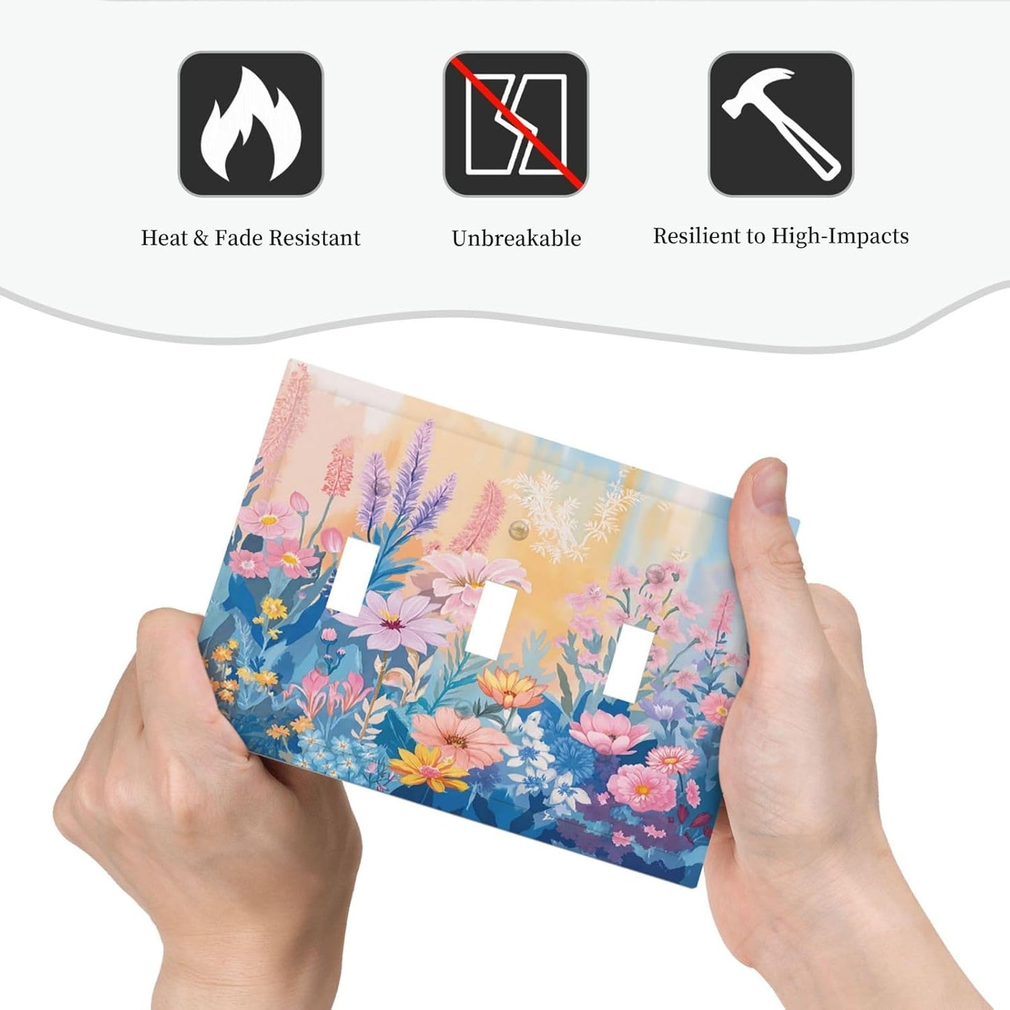 Decorative Light Switch Cover Plate Colorful Watercolor Flowers Wildflower Plants 3 Gang Wall Plate Triple Toggle Switch Plate Covers Electrical Outlet Cover for Bathroom Home Decor