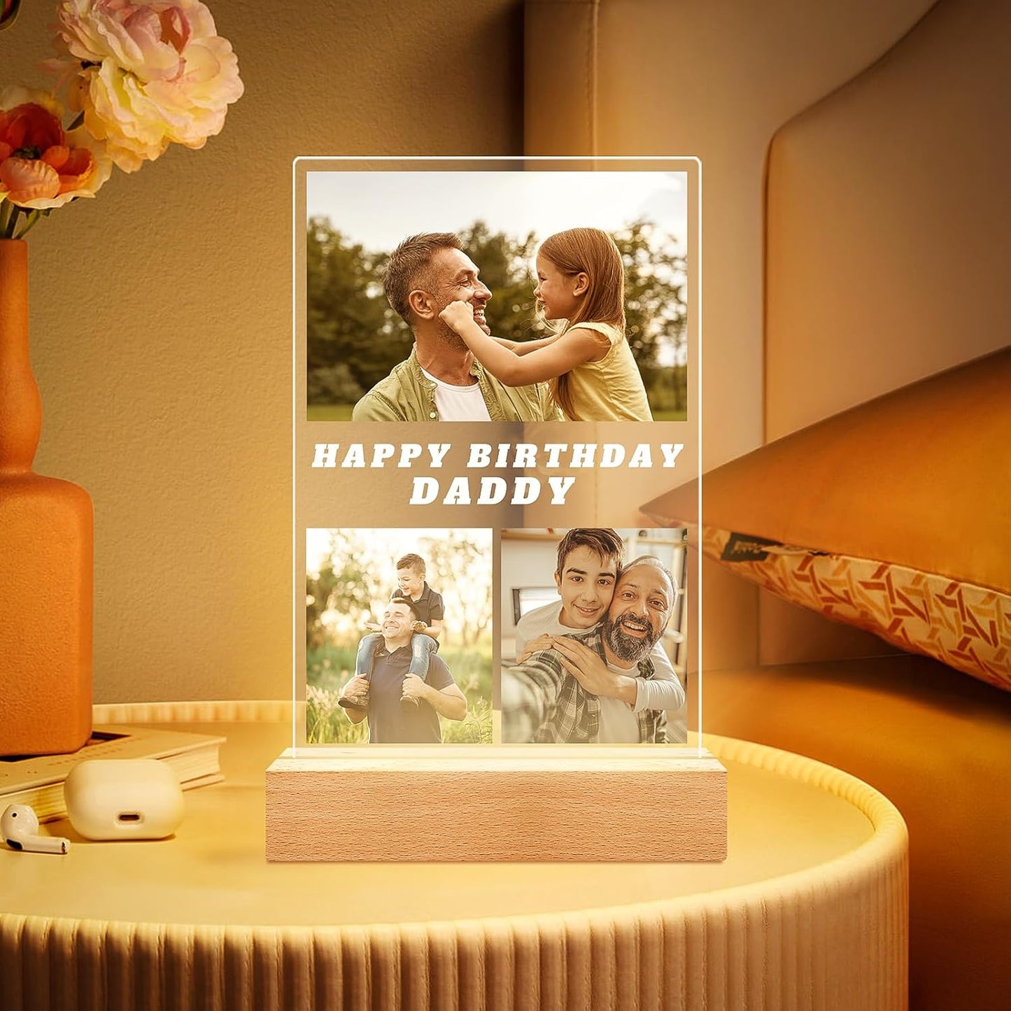 Personalized Birthday Gifts for Dad, Customized Picture Frames with Photo, Custom Photo Frame with Night Light, Personalized Gifts for Dad
