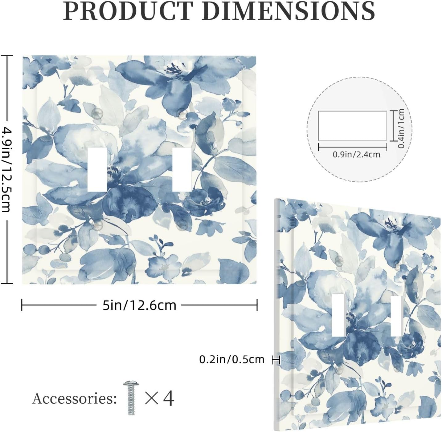 Decorative Switch Plates Blue Watercolor Floral 2 Gang Double Toggle Outlet Light Switch Cover Wall Plate Electrical Faceplate for Bedroom Bathroom Decor