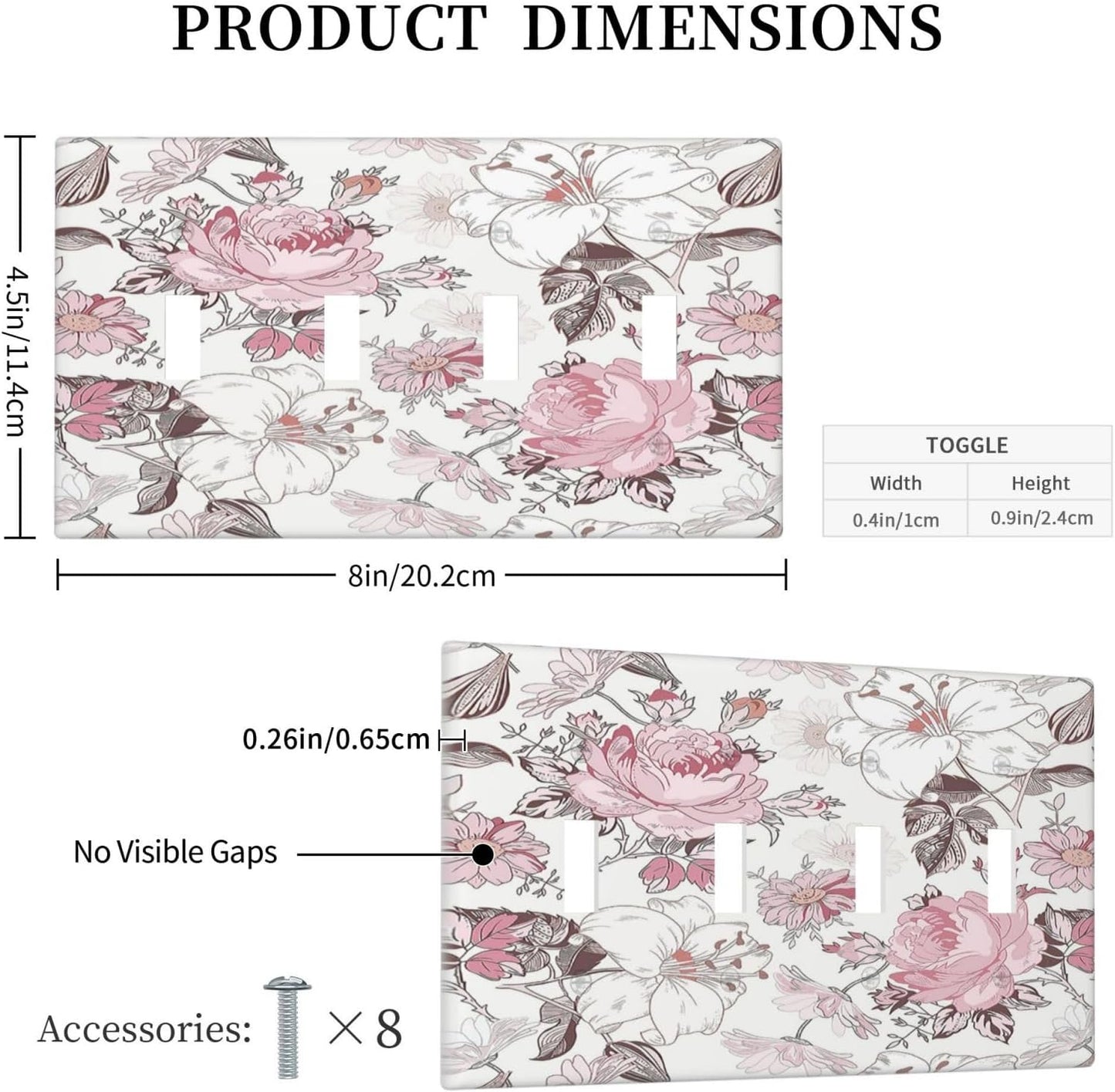 Light Switch Covers Modern Watercolor Flower Pink White Wildflower Quad Toggle 4 Gang Wall Plate Electrical Faceplate Decorative Switch Plates for Bedroom Home Decor