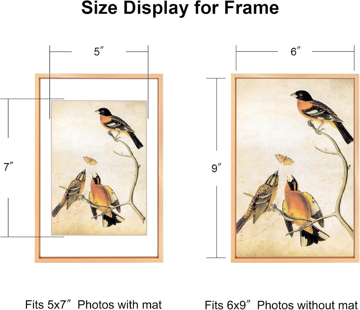 6x9 Picture Frame, Gold Aluminum Metal Photo Frames with HD Glass, Fits 5x7 with Mat or 6 x 9 without Mat, Display for Wall and Table