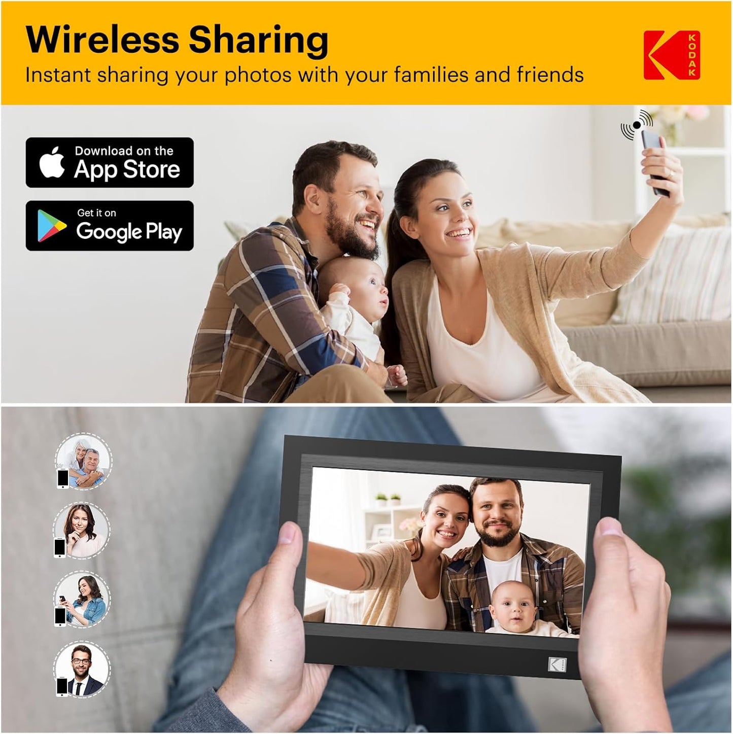 KODAK WiFi Digital Picture Frame, 11.6 Inch 1920 * 1080 IPS FHD Touchscreen Digital Photo Frame with 32GB Storage, Easy Setup to Share Photos or Videos, The Best for Family and Friends(Black)