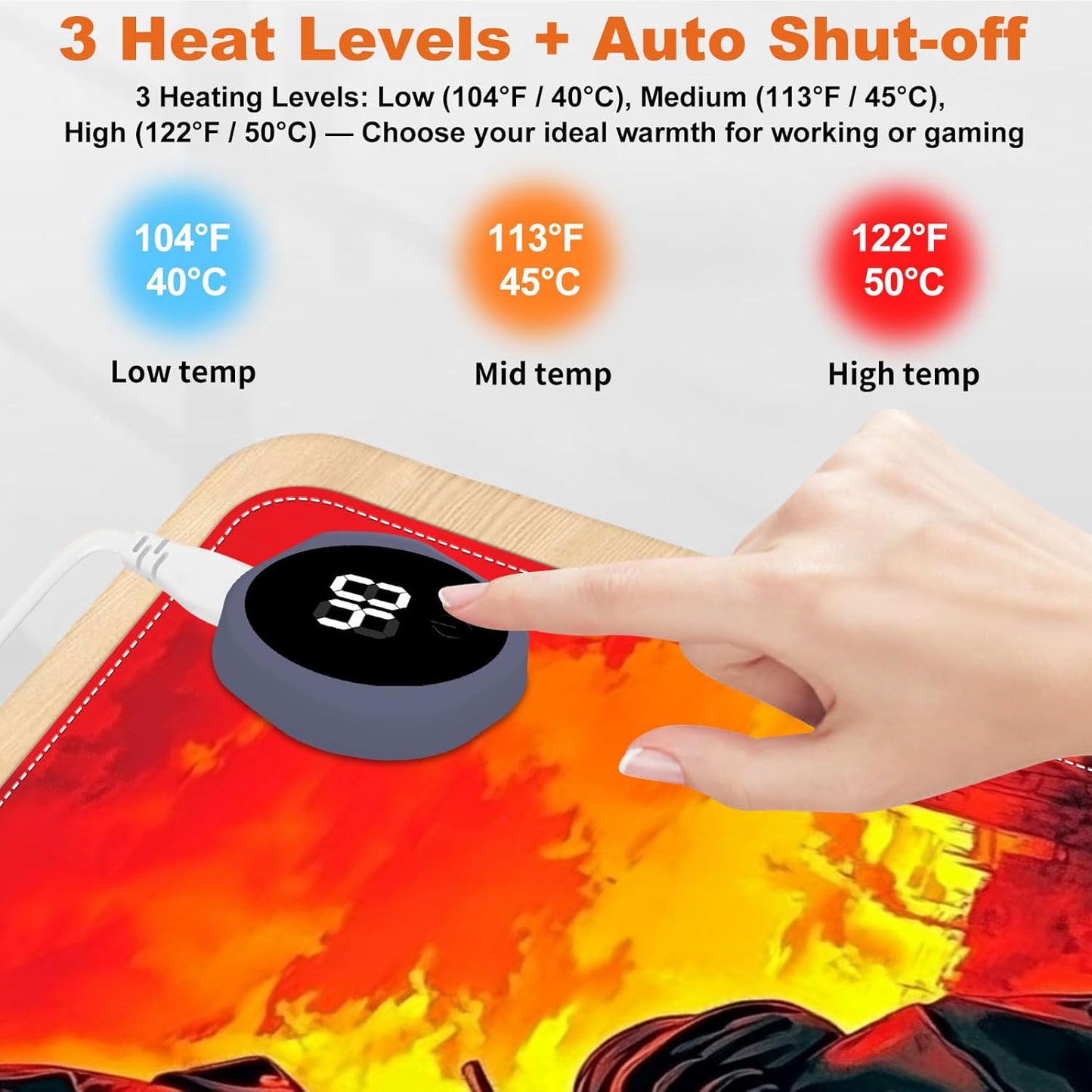 Small Heated Desk Pad 23.6" x 14.2" – Compact Electric Mouse Pad with 3 Heating Levels, Auto Shut-Off, Waterproof PU Surface, Plug-in Warmer for Office or Home Use, Mask Soldier