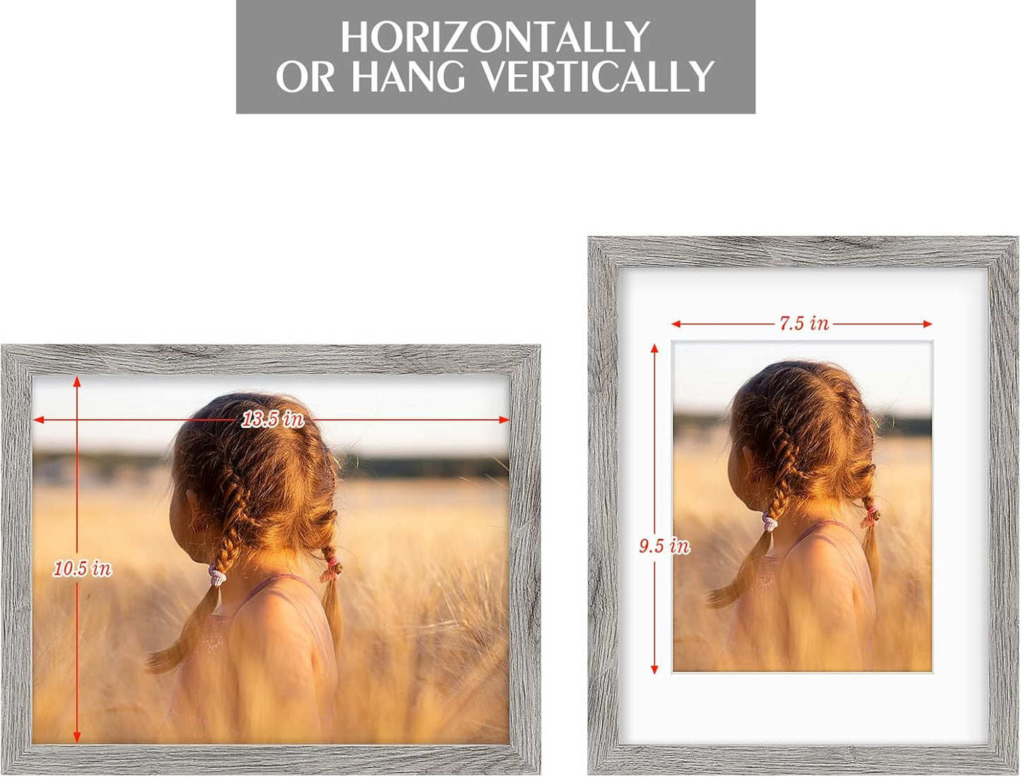 Golden State Art, 11x14 Picture Frame with Mat for 8x10 - High Definition Glass Wall Mounting Horizontal Vertical Display (Gray, 1 Pack)