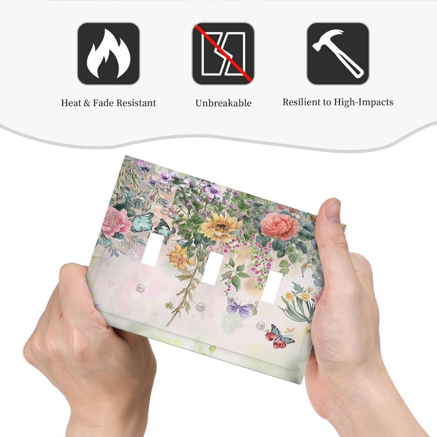 Light Switch Covers Rustic Floral Watercolor Flower Blossom Butterfly 3 Gang Wall Plates Triple Toggle Outlet Cover Decorative Switchplates Electrical Panel Cover for Kitchen Living Room 4.8 X 6.7 IN