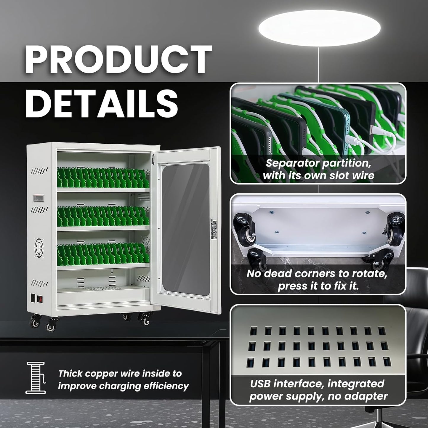 50 Device Cell Phone Charging Stations, Mobile Phone Charging Cabinet, Cellphone USB Charging Station Lockers, Rechargeable Cellphone Locker Storage Charging Station (White, 50 Slots)