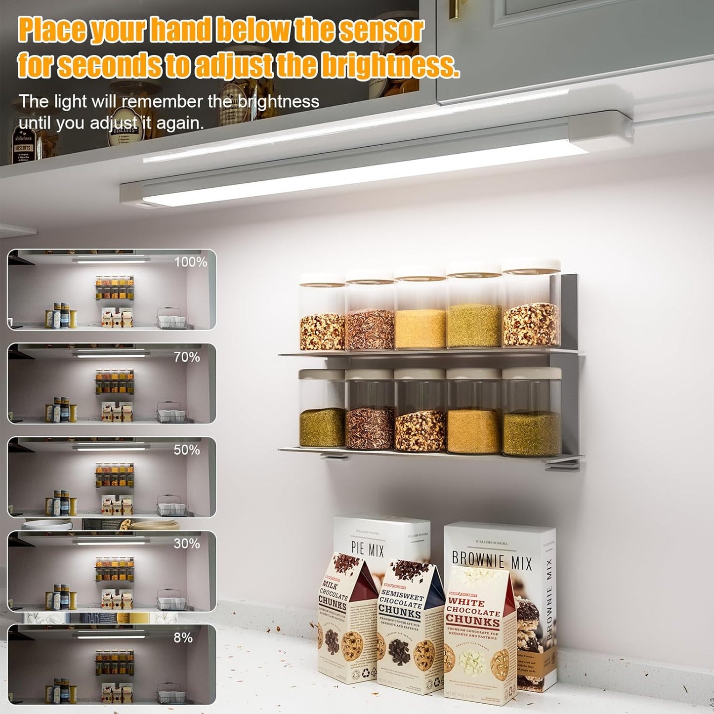 MYPLUS Under Cabinet Lights with Hand Wave, 16" Dimmable 5 Color 2700K/3500K/4000K/5000K/6500K, Bright 450 Lumens,7W,120V, Led Light Bar for Kitchen,Sink,Indoor