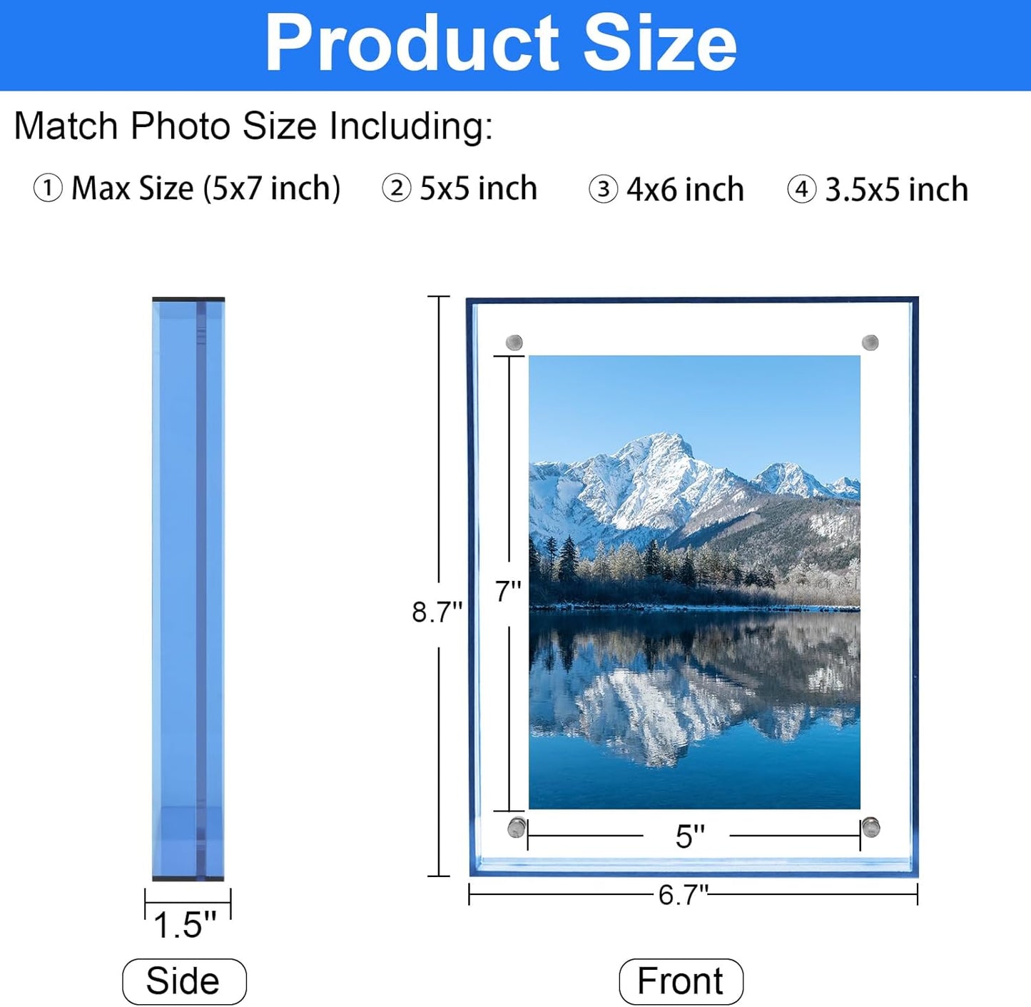 5x7 Picture Frame, Stunning Color Acrylic Photo Frames, Wall & Tabletop Display Frames, Modern Floating Style for Home Office Decoration, Blue (1 Pack)