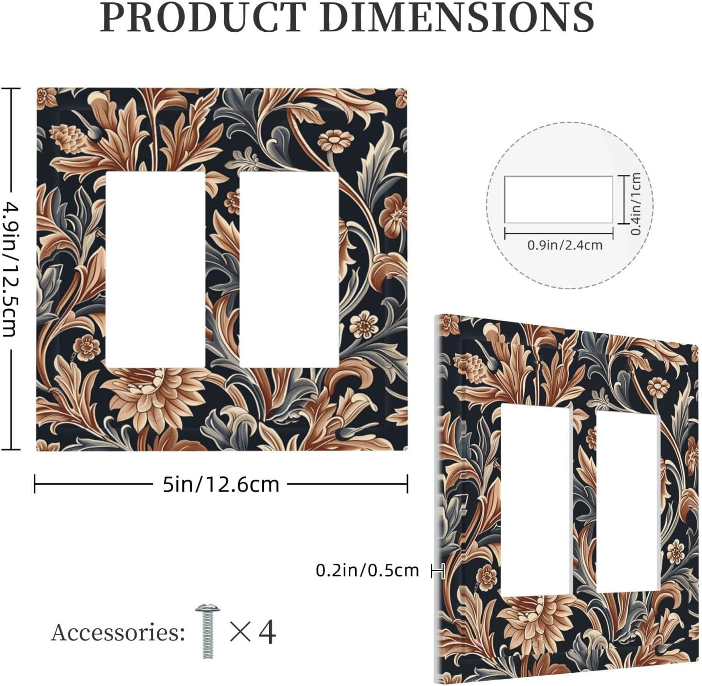 Decorative Outlet Covers Vintage Grey Plant Leaves Brown Flowers 2 Gang Double GFCI Rocker Electrical Wall Panels Light Switch Cover Plate for Bedroom Home Decor