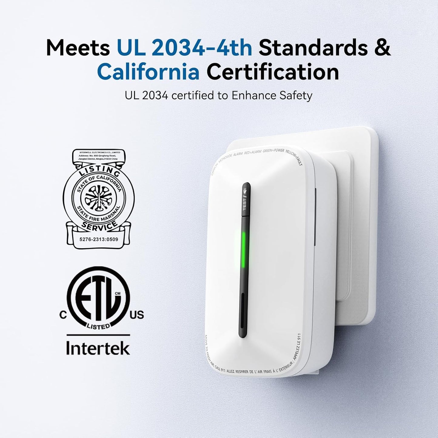 SITERWELL Plug in Carbon Monoxide Detector 10 Year Battery, CO Alarm Detector with Electrochemical Sensor and Sound Warning, AC Powered Portable Carbon Monoxide Detector for Home Office Travel,4-Pack