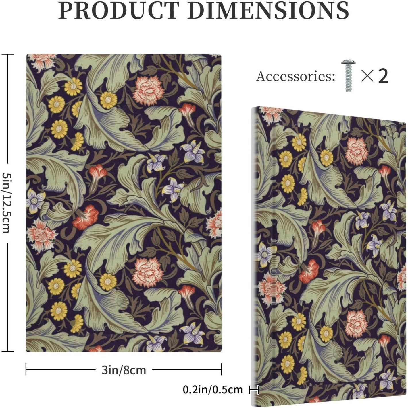 Boho William Morris Floral Green Leaves Flower Light Switch Cover Plate 1 Gang No Device Blank Electrical Wall Plates Faceplate Decorative Switch Plate Covers for Farmhouse Home Decor