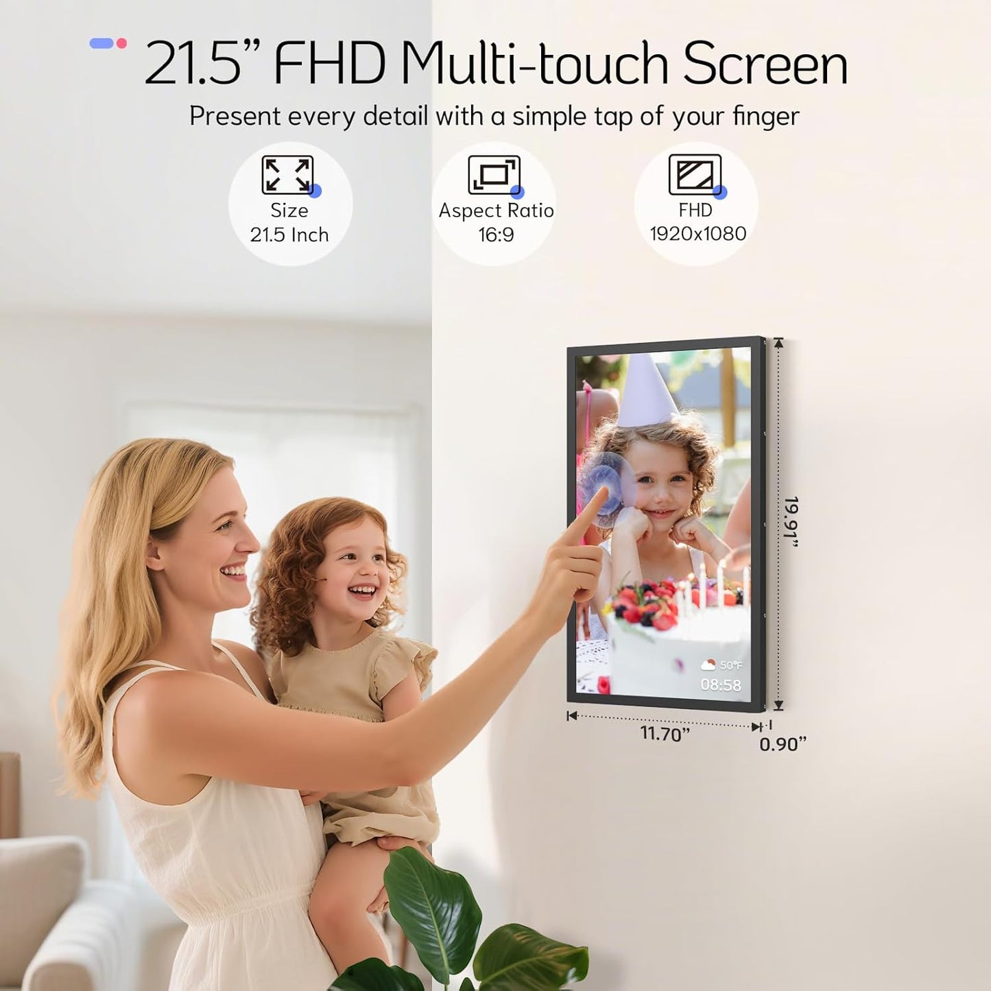 NexFoto 21.5 Inch Touchscreen Large Digital Picture Frame 64GB, WiFi Digital Photo Frame, Add Photos from Google Photos, Share Videos via App/USB/Micro SD, for Christmas/Mom/Grandparents, Black