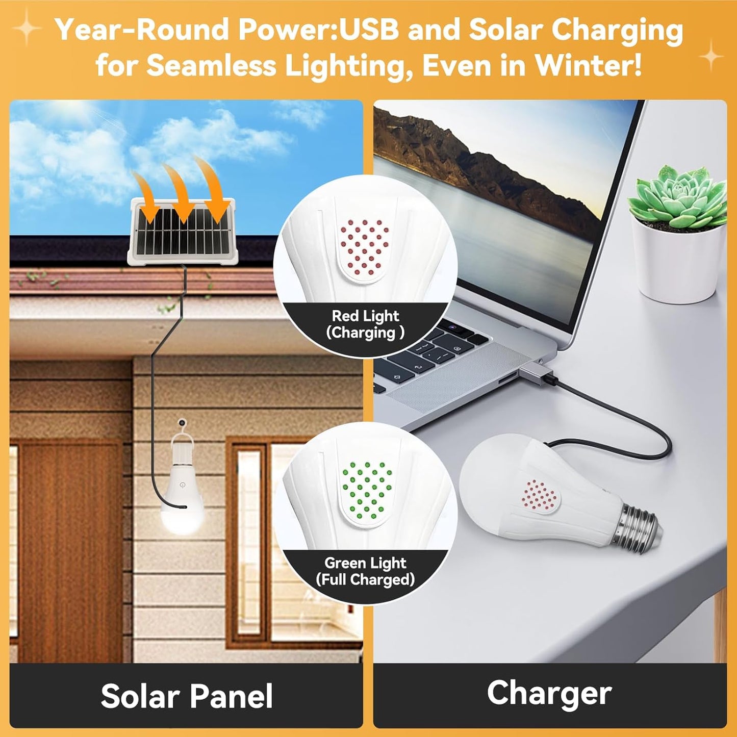 Neporal MagicGlow Rechargeable Solar Light Bulbs with Remote, USB+Solar Rechargeable Bulbs,3 Colors Shift + Dimmable Battery Light Bulb, A19 Emergency LED Light Bulbs, 15W, Up to 24 Hours, 2 Pack