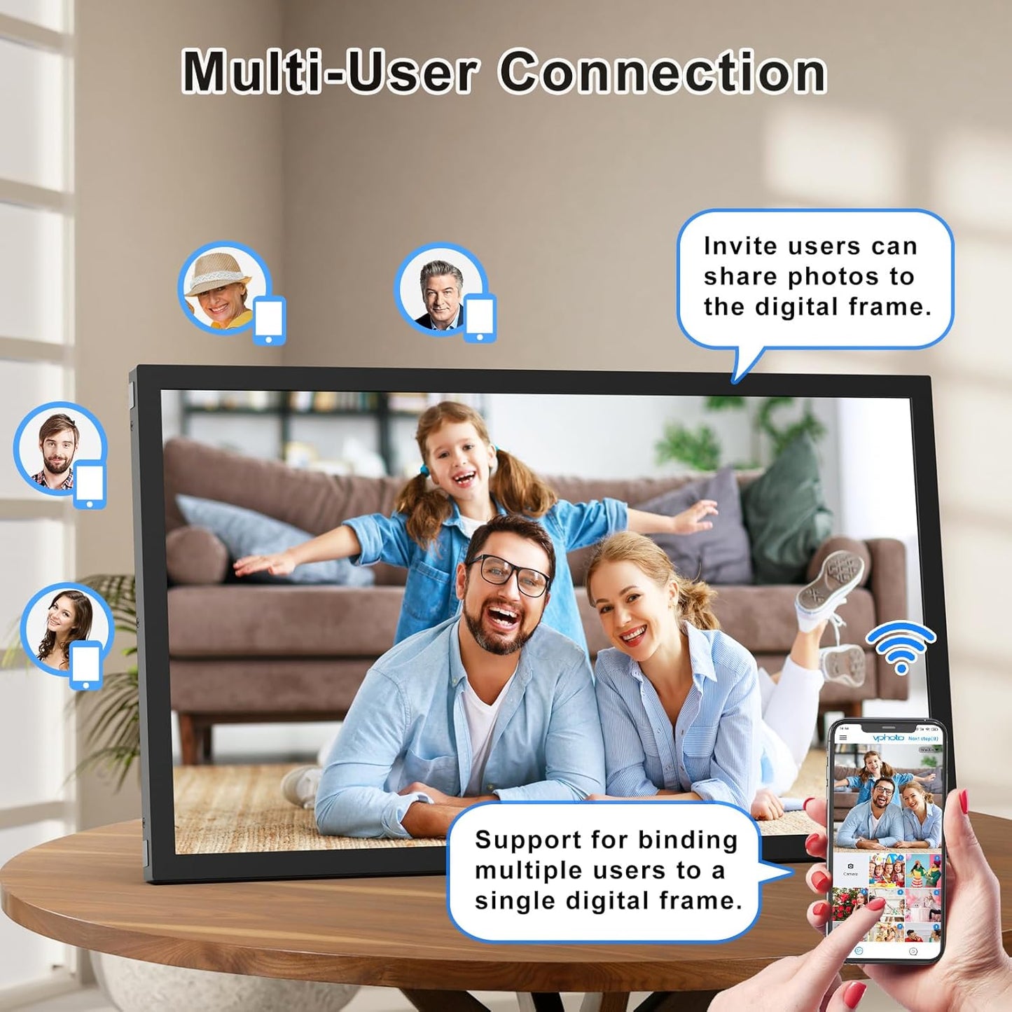 Large Digital Picture Frame 21.5 inch WiFi-Photo-Frame - 32GB, 1920x1080 IPS FHD, Auto Rotate, Load Photos Videos from Phone via App Email, Free Cloud Storage, Wall Mounted, Gift for Father Mother