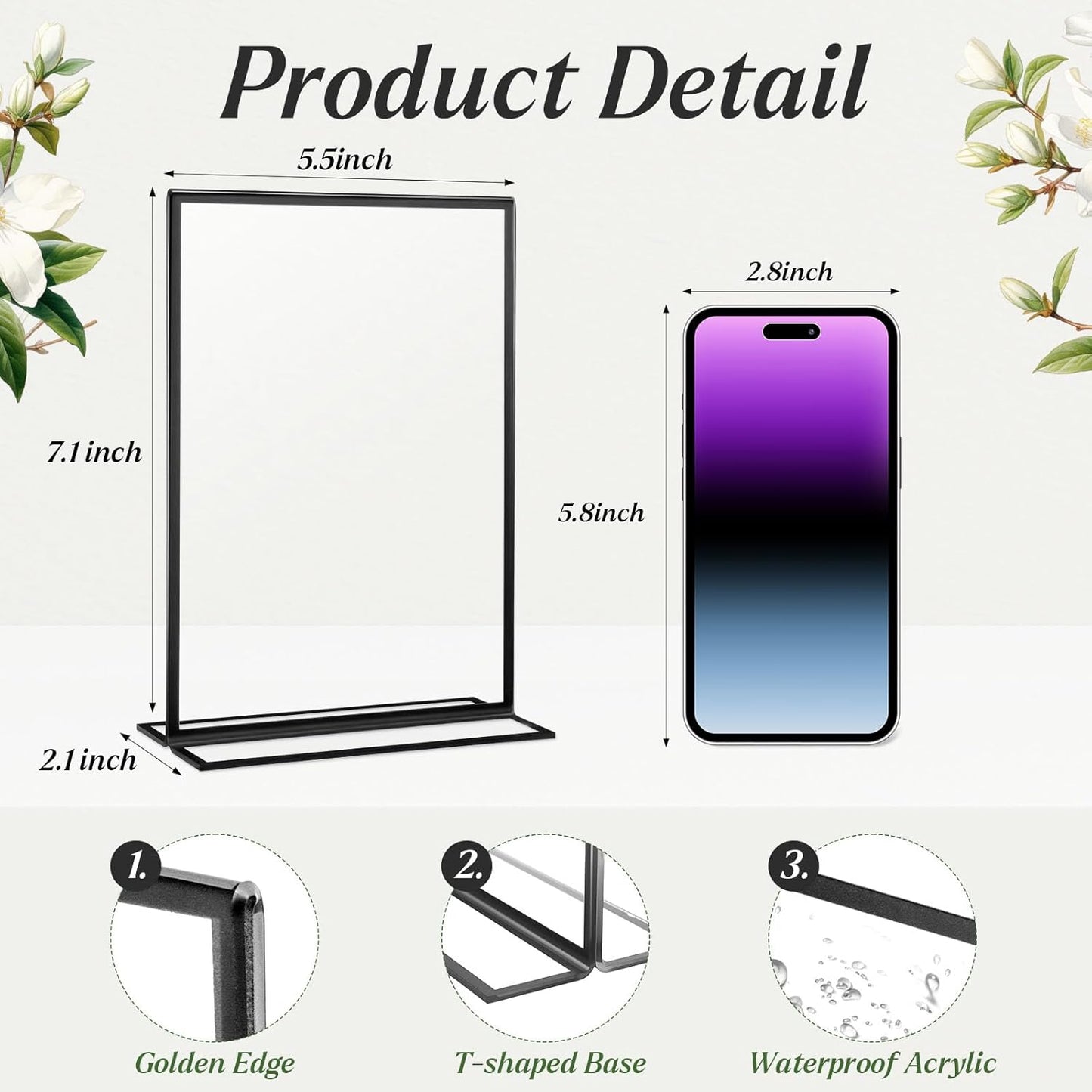 10 Pack 5x7 Acrylic Sign Holders, Double Sided Vertical Stand Clear Picture Frames, Wedding Table Numbers Frames for Party, Restaurant Signs and Office Photos, Black