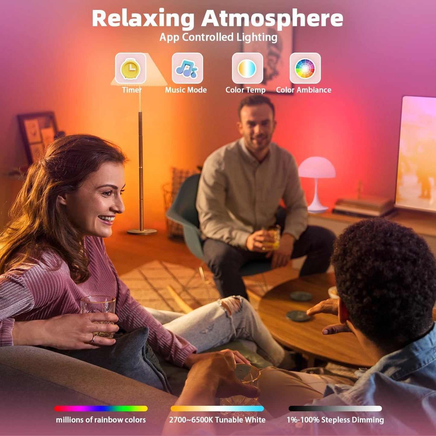 Smart Light Bulbs 2Pack, Color Changing Light Bulb Works w/Alexa Google Home, 9W A19 E26 800LM RGBTW Colored LED Bulbs, 50+ DIY Scenes, Music Sync, App & Voice Control WiFi Light Bulbs