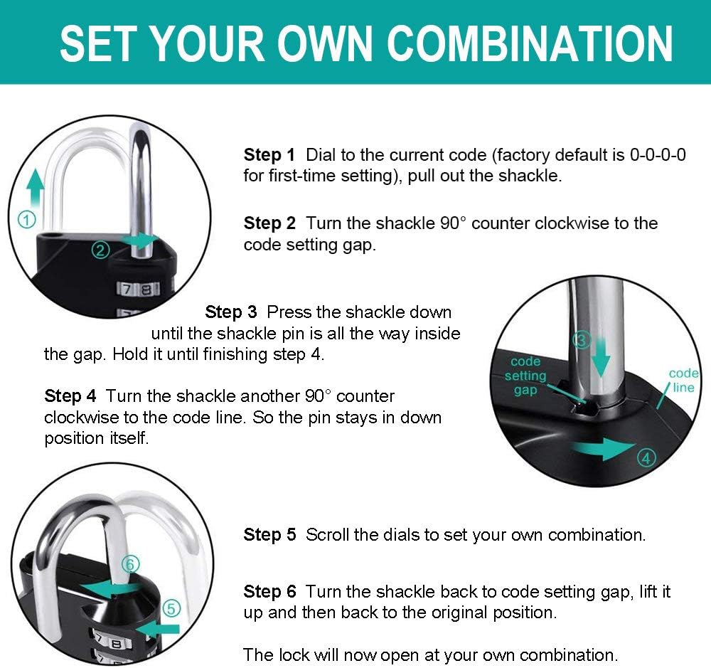 ZHEGE Combination Lock Outdoor 2 Pack, 4 Digit Resettable Weatherproof Combination Padlock for Gym, School, Gates, Doors, Hasps Storage (Black, 2Pack)