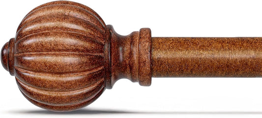 Dark Brown Wood Curtain Rods for Windows 48 to 84 Inch, 1'' Adjustable Heavy Duty Curtain Rod，Vintage Imitation Wood Decorative Drapery Rods with Pumpkin Finials for Bedroom Living Room