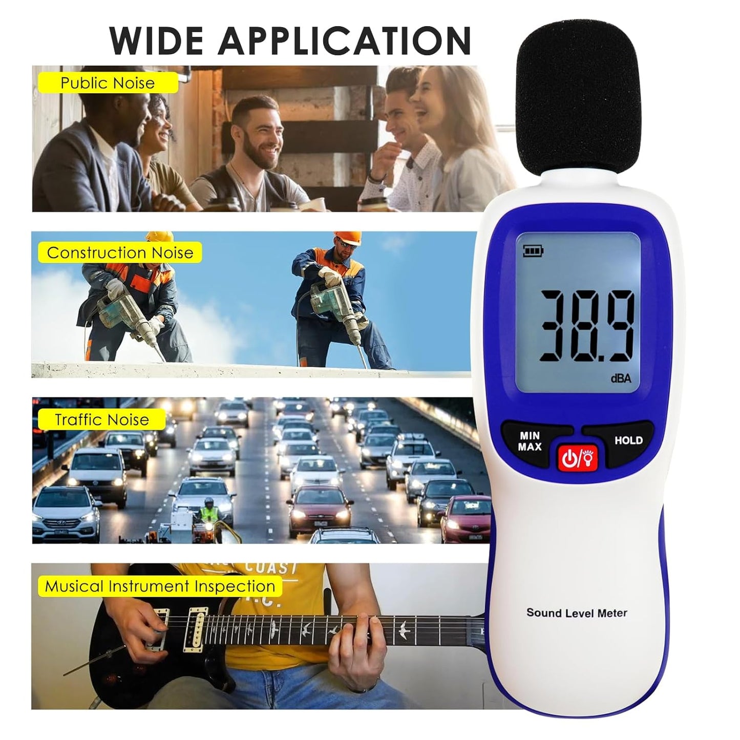 Decibel Meter Data Logger Bluetooth Sound Decibel Meter, Compatible with Smartphone for App Data Records 30dB to 130dBA Sound Level Meter Portable SPL Meter for Classroom Home Office