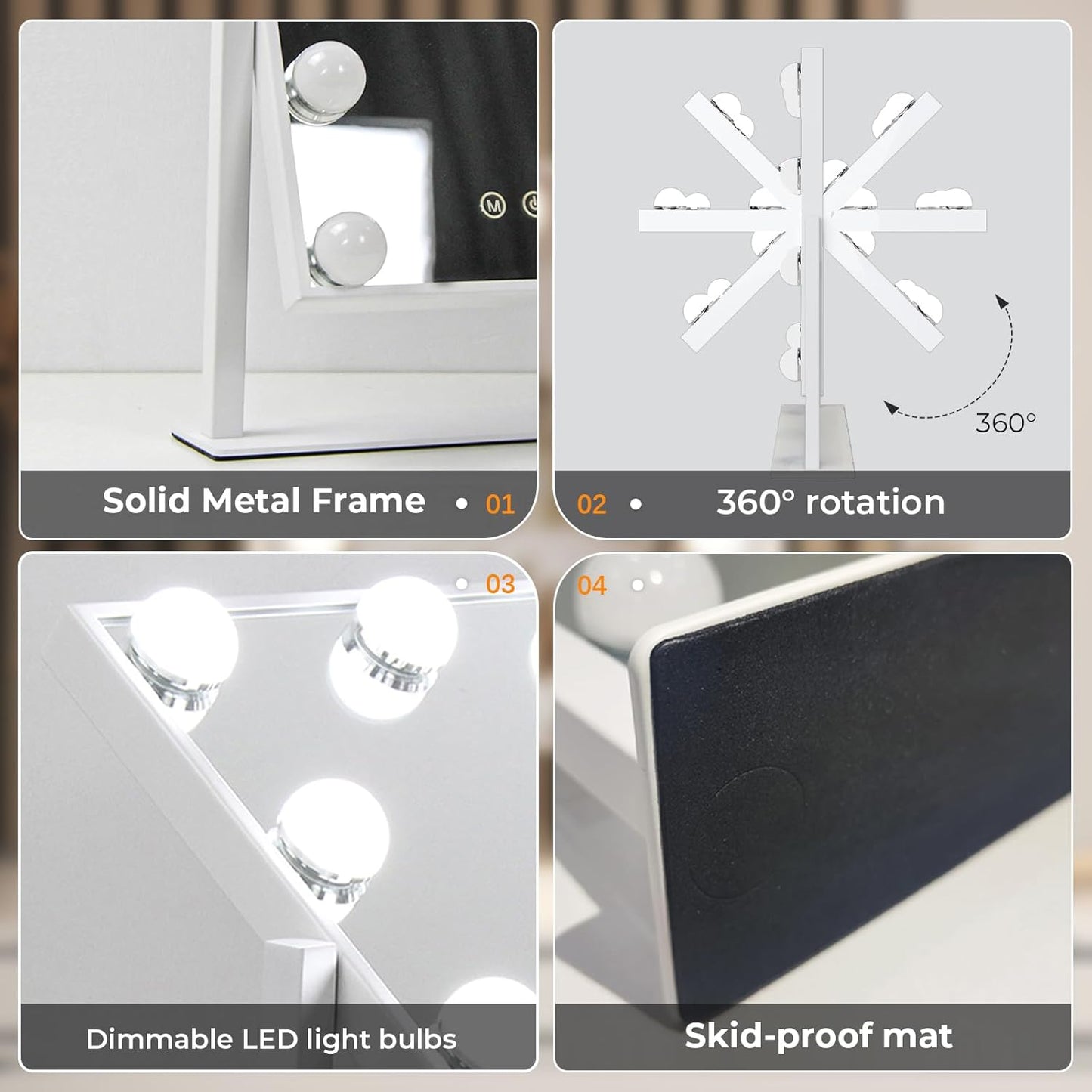 ZL ZELing Vanity Mirror with Lights,Makeup Mirror with Lights,Light up Mirrors with Smart Touch 3 Colors Dimmable,Mirror with Lights with 360° Rotation