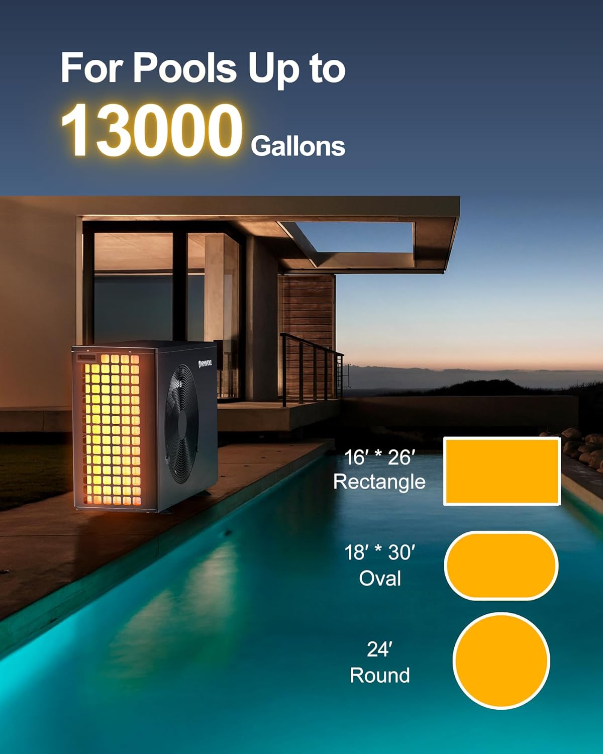 40000BTU Smart Pool Heat Pump for 13,000 Gallons In and Above Ground Pools, Electric Pool Heater with Smart Control via APP, Heat and Cool Mode, 240V