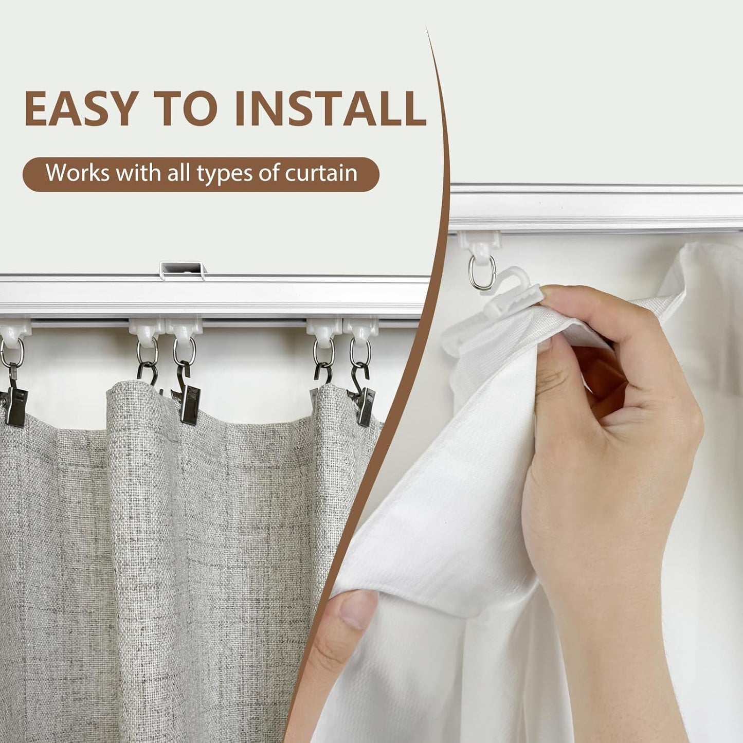 Ceiling Curtain Track Ceiling and Wall Mounted Heavy-Duty Curtains Rails Room Divider Curtains Shower RV Tracks Ceiling Sliding Curtain Rods With Clips,White 18ft.