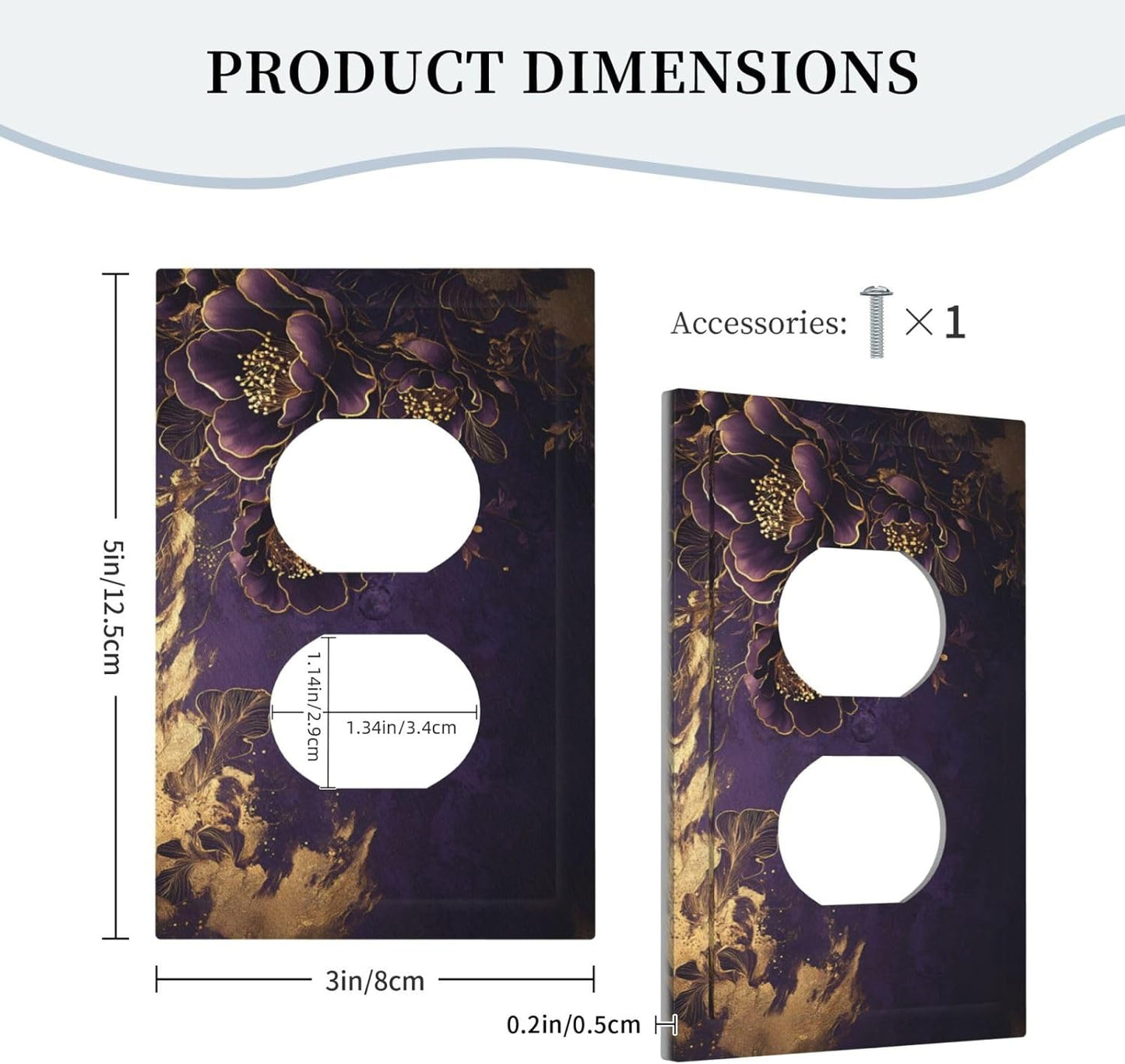 Decorative Outlet Covers Vintage Purple Peony Gold Leaf Flowers Floral 1 Gang Duplex Light Switch Cover Plate Wall Plates Electrical Switchplate Face Plate for Bedroom Decor