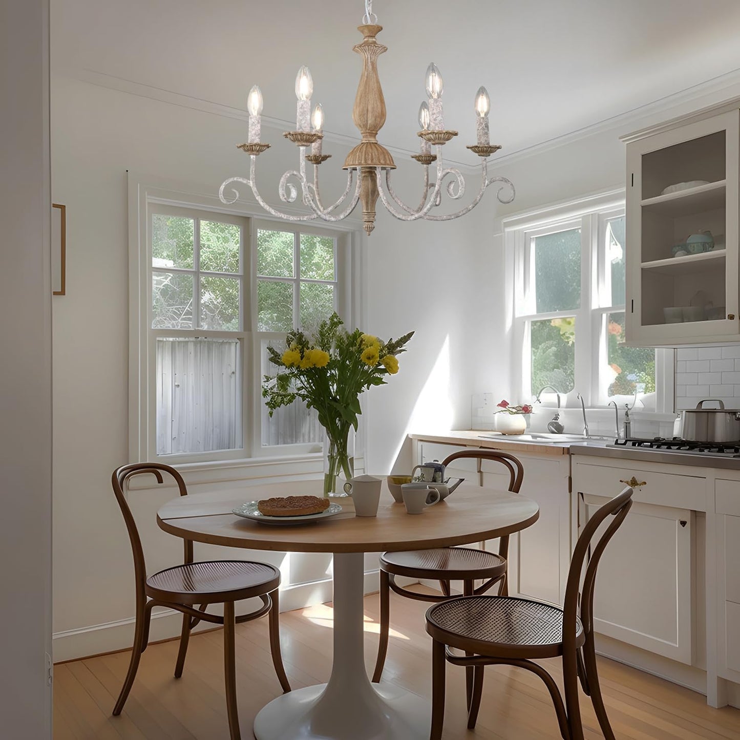 French Country Chandelier,6-Light Farmhouse Vintage Antique Brown Metal Chandelier Pendant Light Fixtures for Kitchen Island Dining Room Living Room Foyer Entryway Office