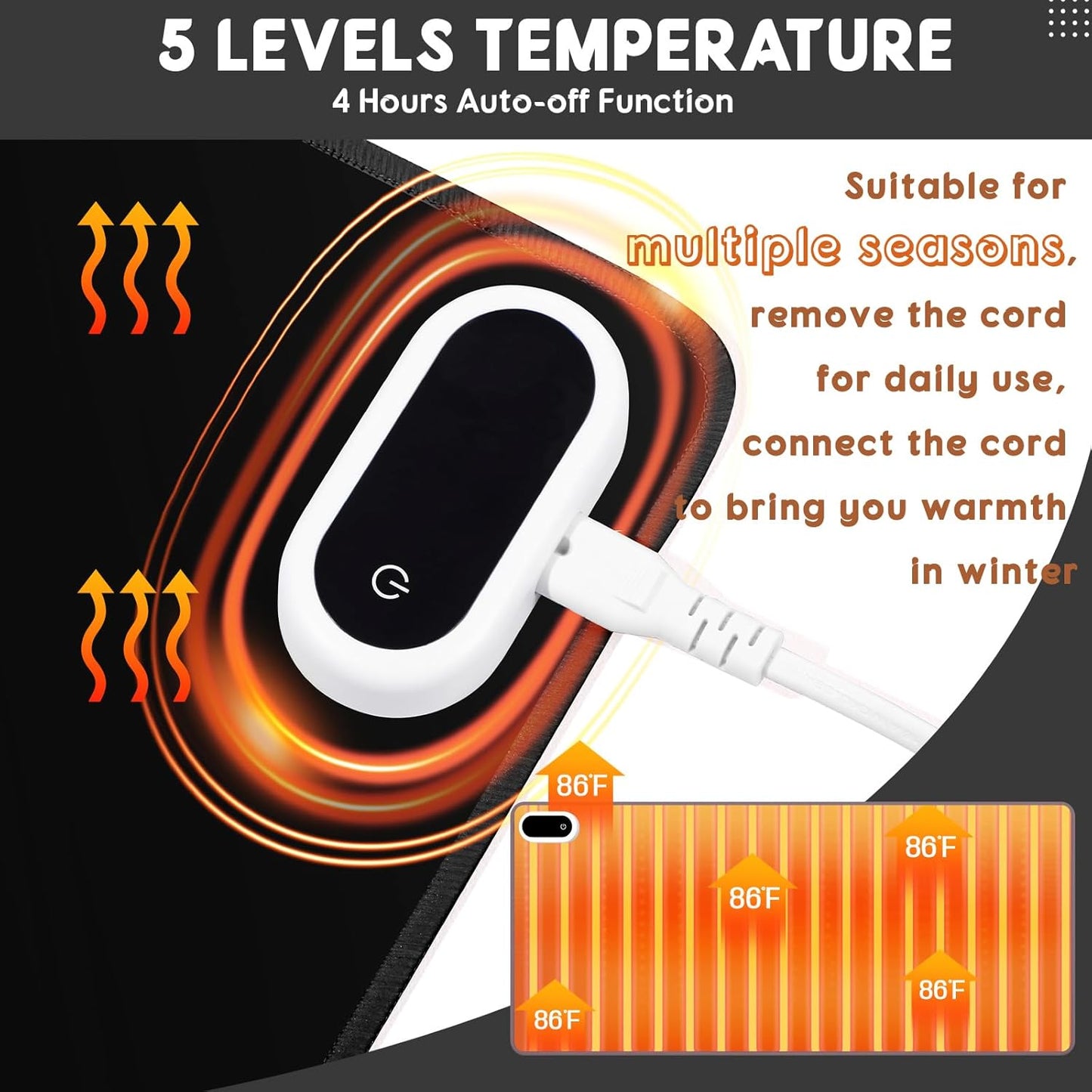 Konohan Heated Large Desk Mat PU Leather Warm Mouse Pad with 5 Heating Level & 4 Hour Auto Shut-Off Heating Keyboard Pad Warmer Gaming Mice Mat Only Supports 110v(Black Color,31.5" X 13")