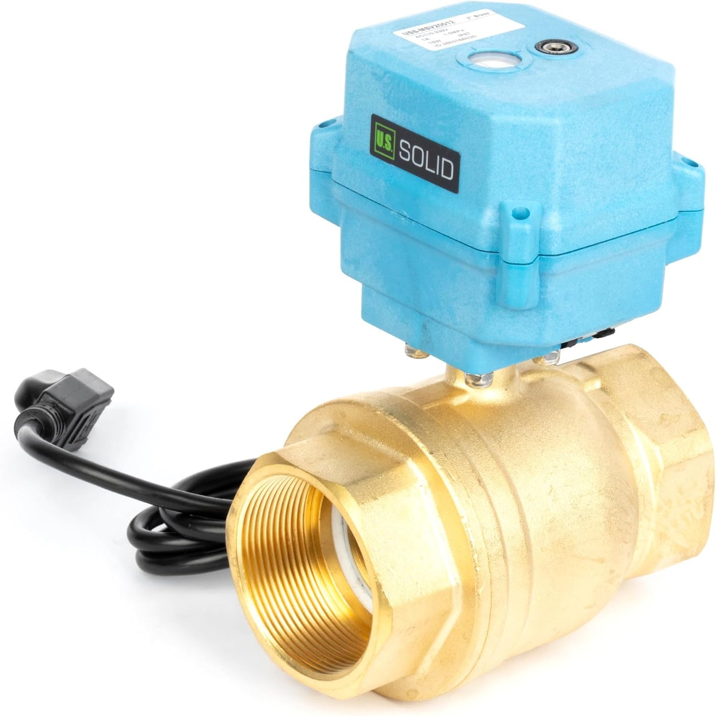 U.S. Solid 2" Motorized Ball Valve with US Plug 110VAC Brass Electrical Ball Valve, IP67, Manual Override, Direction Display Auto Return, Normally Closed, IP67