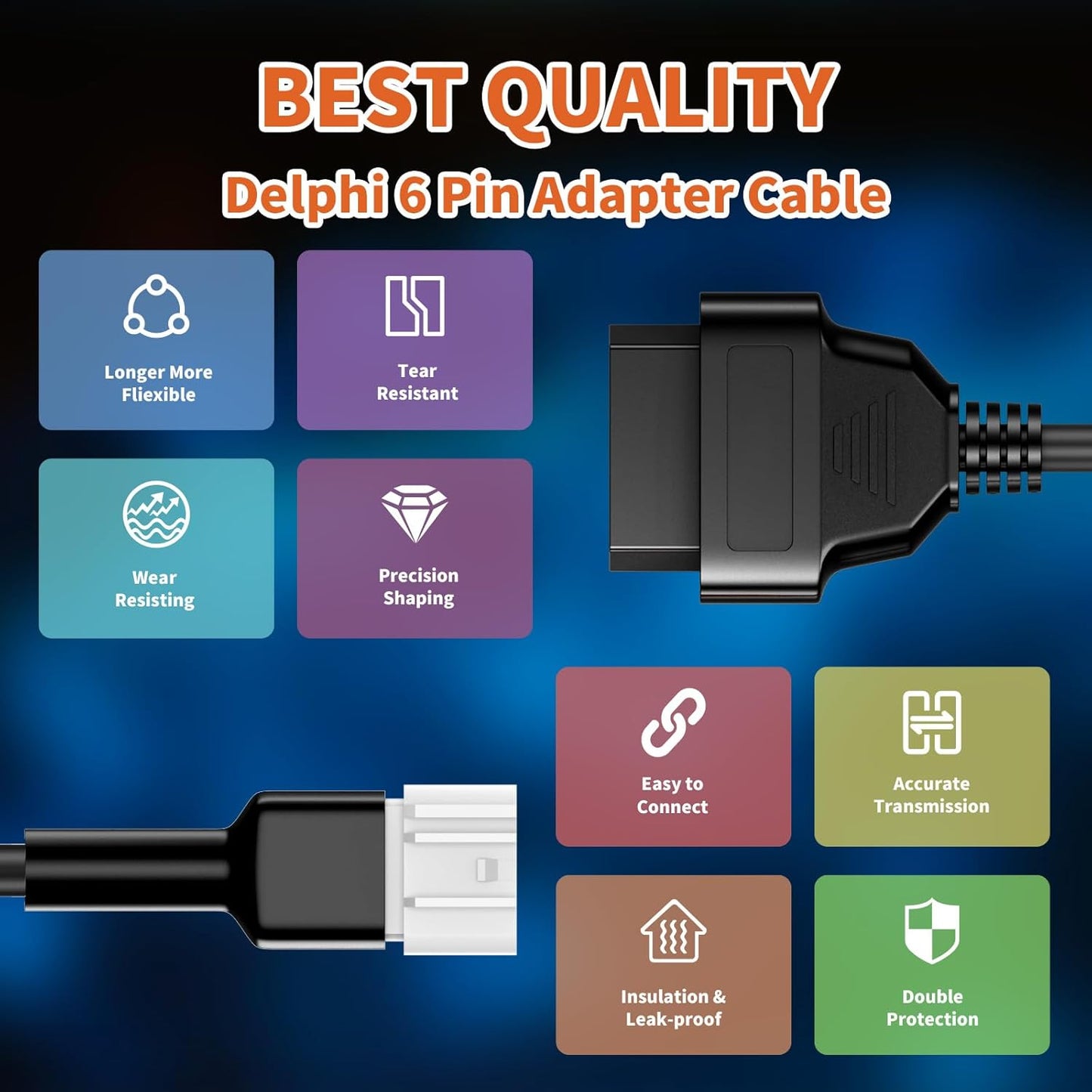 OBD2 Adapter Cable Fits for Delphi Motorcycles, 6Pin to 16Pin OBD2 Diagnostic Adapter Cable Works with All OBDII Scanner