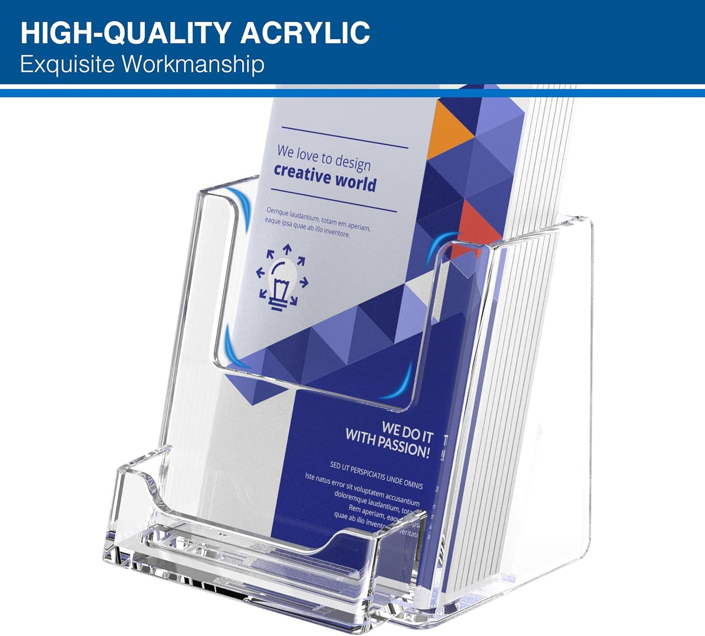 Brochure Holder 4x9 Inch Acrylic Literature Holders Clear Flyer Display Stand with Business Card Slot Pamphlet Holder Multi Purpose Organizer for Office, Lobby, Hotels, Trade Shows, 2 Pack