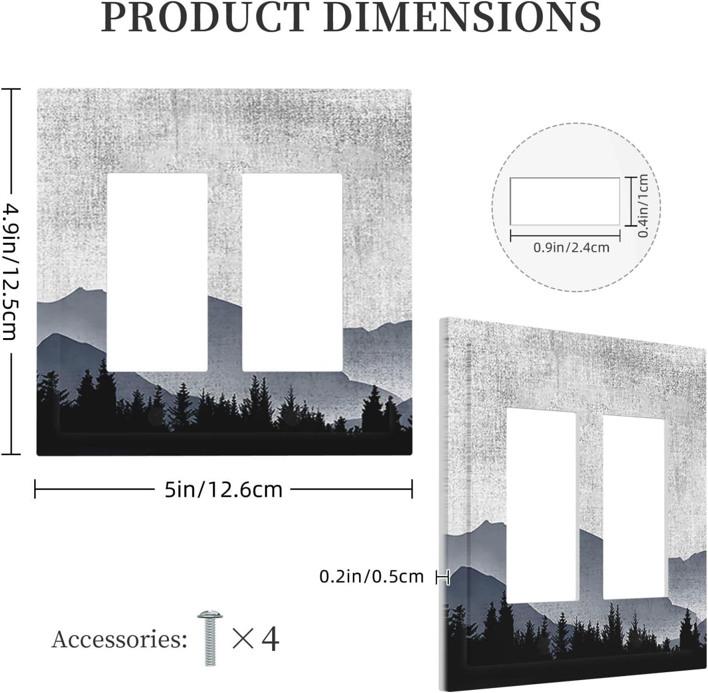Decorative Outlet Covers Natural Landscape Mountains Pine Trees 2 Gang Double GFCI Rocker Electrical Wall Panels Light Switch Cover Plate for Bedroom living Room Decor
