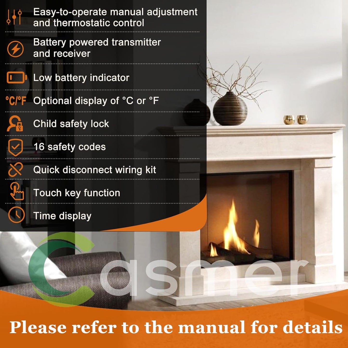 Universal Smart Fireplace Remote Control, Fit for skytech 1001 3301 5301 5320 Smart-BATT,superior TSRC,acumen RCK,Touch Screen-Timer Control-Thermostat Control-Child Protection,Control Millivolt Valve