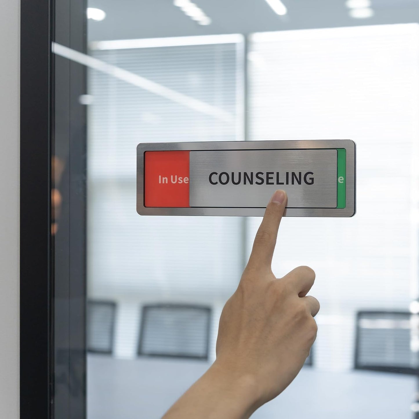 Counseling Room Door Sign with Slider, Do Not Disturb Privacy Office Sign, In Use/Available Acrylic Sliding Indicator for Business Hospital Home, Brushed Silver 8" x 2.6"