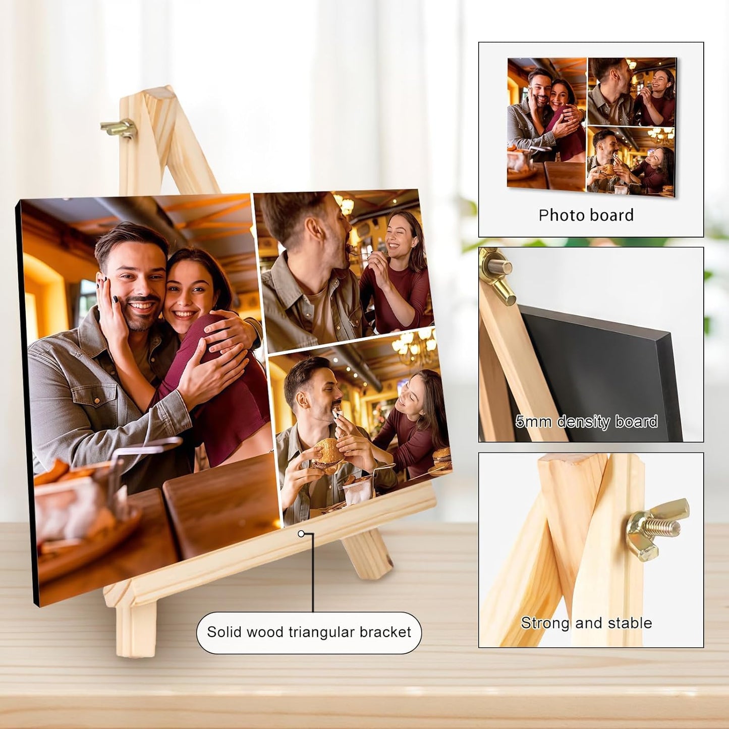 Custom Photo Frame with Stand, Personalized Picture Display, MDF and Wood Construction, Desktop Decor, Multiple Designs, Customizable Gift for Family and Friends