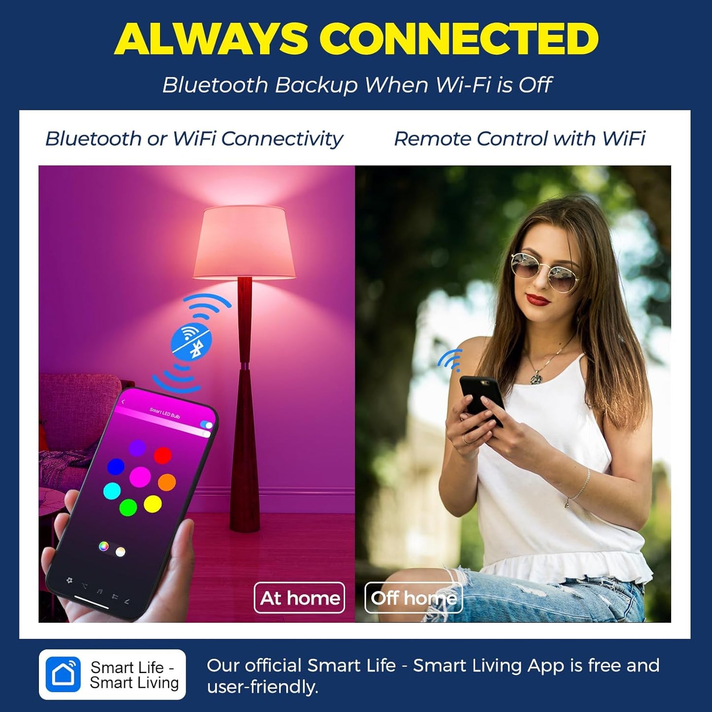 Lightinginside Smart Light Bulbs 100W Equiv., 1350LM 11W Smart Bulb Works with Alexa/Google Home/Smart Life, A19 E26 RGBCW Color Changing, No Hub Required, 2.4G WiFi Bluetooth Bulb, ETL Listed, 1PC