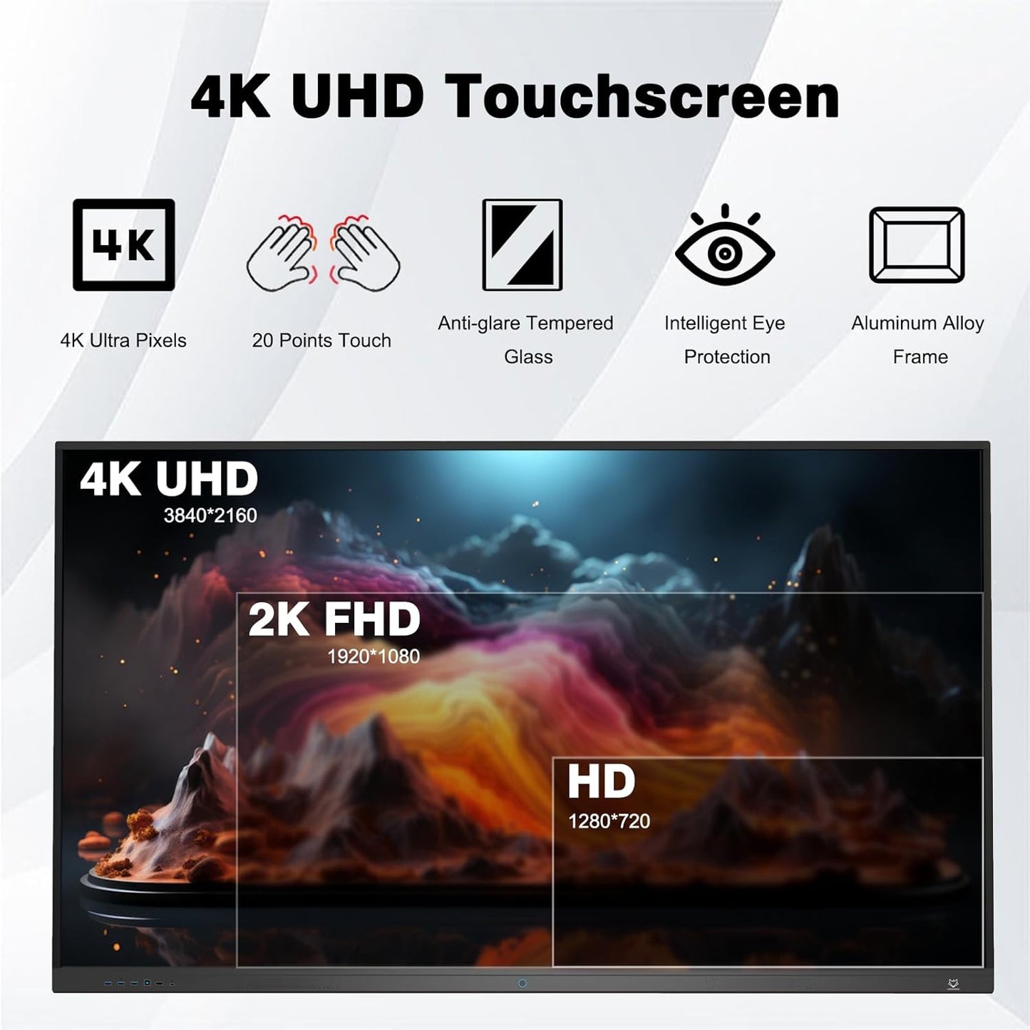 65 Inch Smart Board,4K Touch Screen Interactive Whiteboard, All-in-One Smart Digital Whiteboard for Classroom Home and Business Built in Android 14.0 8+128G with Robust App Ecosystem(Board+Wall Mount)