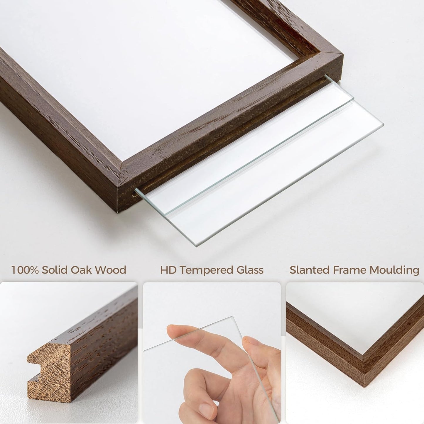 Axeman 11x14 Floating Picture Frame - Solid Oak Wood Square Picture Frame, Double Tempered Glass Photo Frame 4x6 5x7 8x10 11''x14'' Wood Frame, Wall Mount Or Tabletop Standing, Walnut